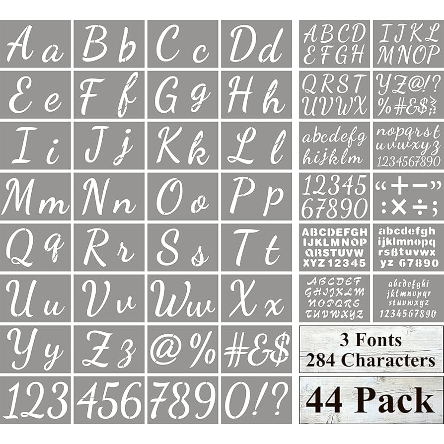 Amazon Large Letter Stencils For Painting On Wood 44 Pack Alphabet Letter Number Stencil Templates With Signs Reusable Plastic Stencils In 3 Fonts And 284 Designs For Chalkboard Fabric Wood