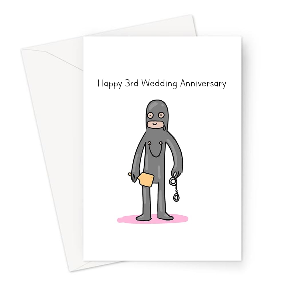 Amazon LEMON LOCO Happy 3rd Wedding Anniversary Funny Greeting Card Leather Wedding Anniversary Card Person Wearing Leather BDSM Outfit Office Products