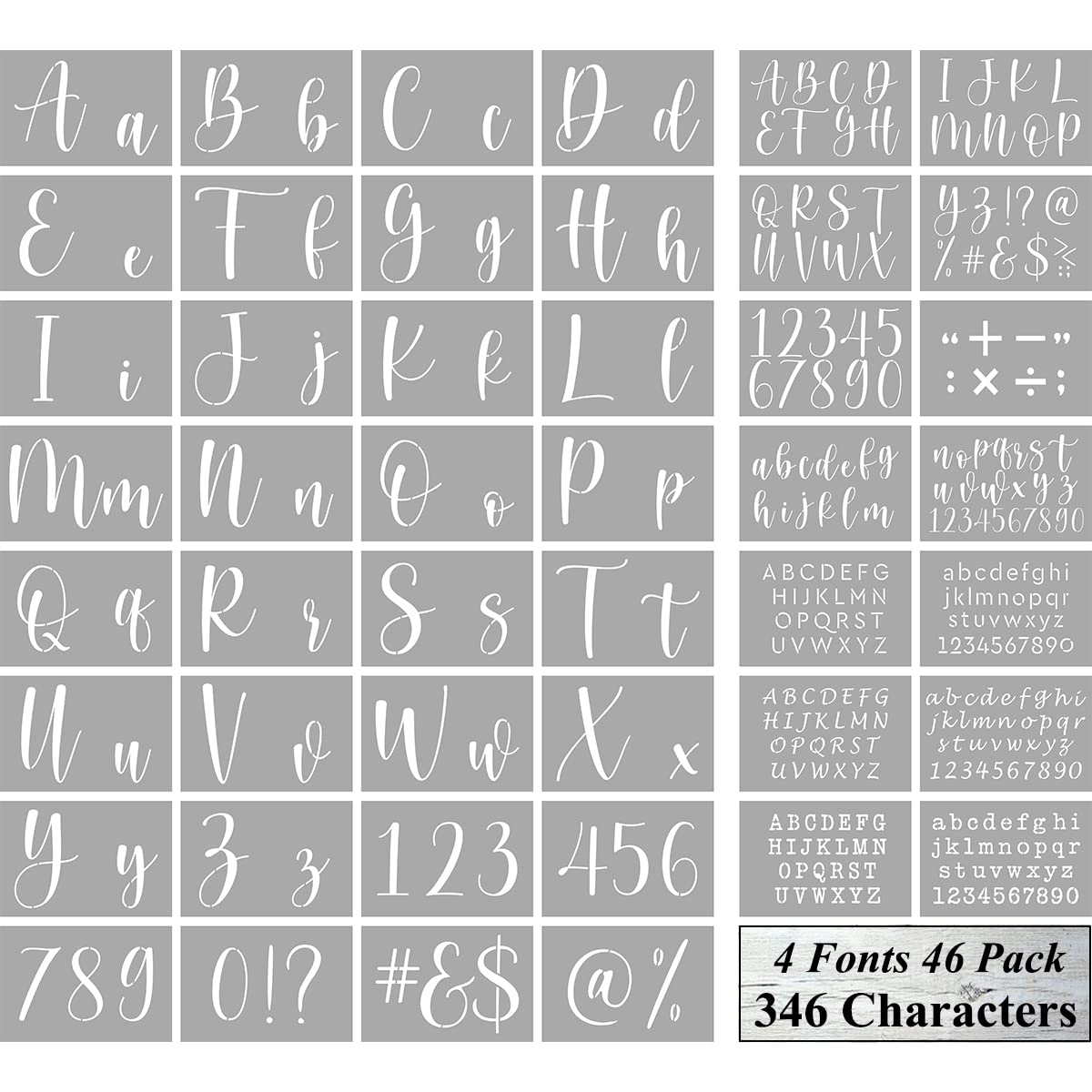 Amazon Letter Stencils For Painting On Wood 46 Pack Large Alphabet Stencil Templates With Numbers And Signs Reusable Letters And Numbers Stencils In 4 Fonts And 346 Designs For Wood