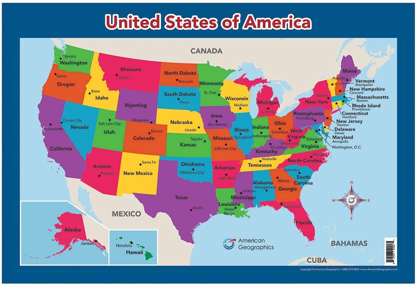 Amazon Lighthouse Geographics USA Map For Kids United States Wall Desk Map 18 X 26 Laminated Office Products