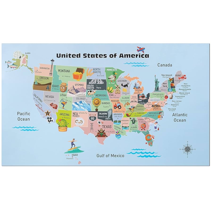Amazon Mr Pen United States Map For Kids 14 5 x 24 6 US Map For Kids Learning Back To School Supplies Office Products