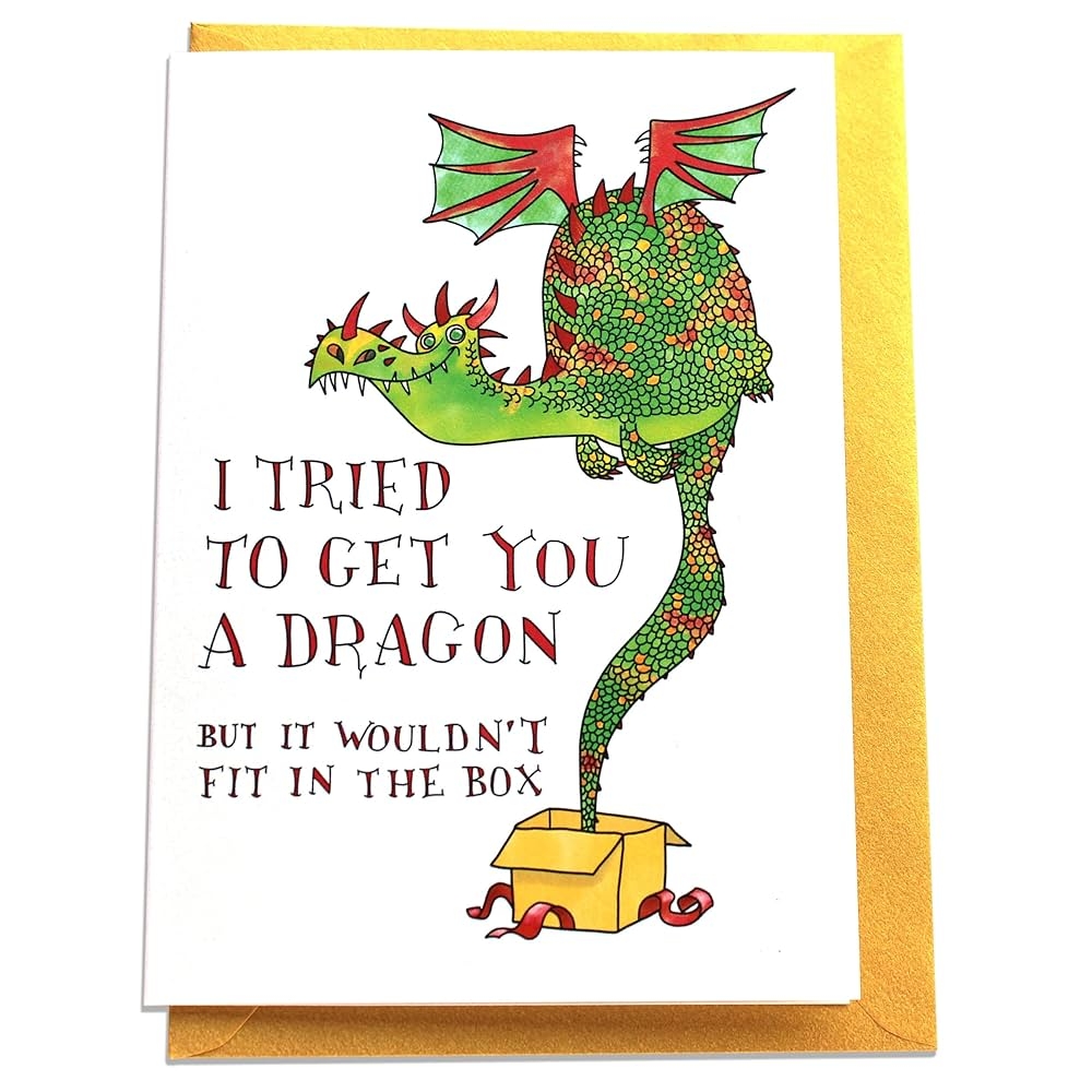 Amazon PepperZone I Tried To Get You A Dragon Handmade Greeting Card Fairy Tale Birthday Funny Unique Dragon Magical Bday Gift For Boy Girl Fantasy Lover Office Products