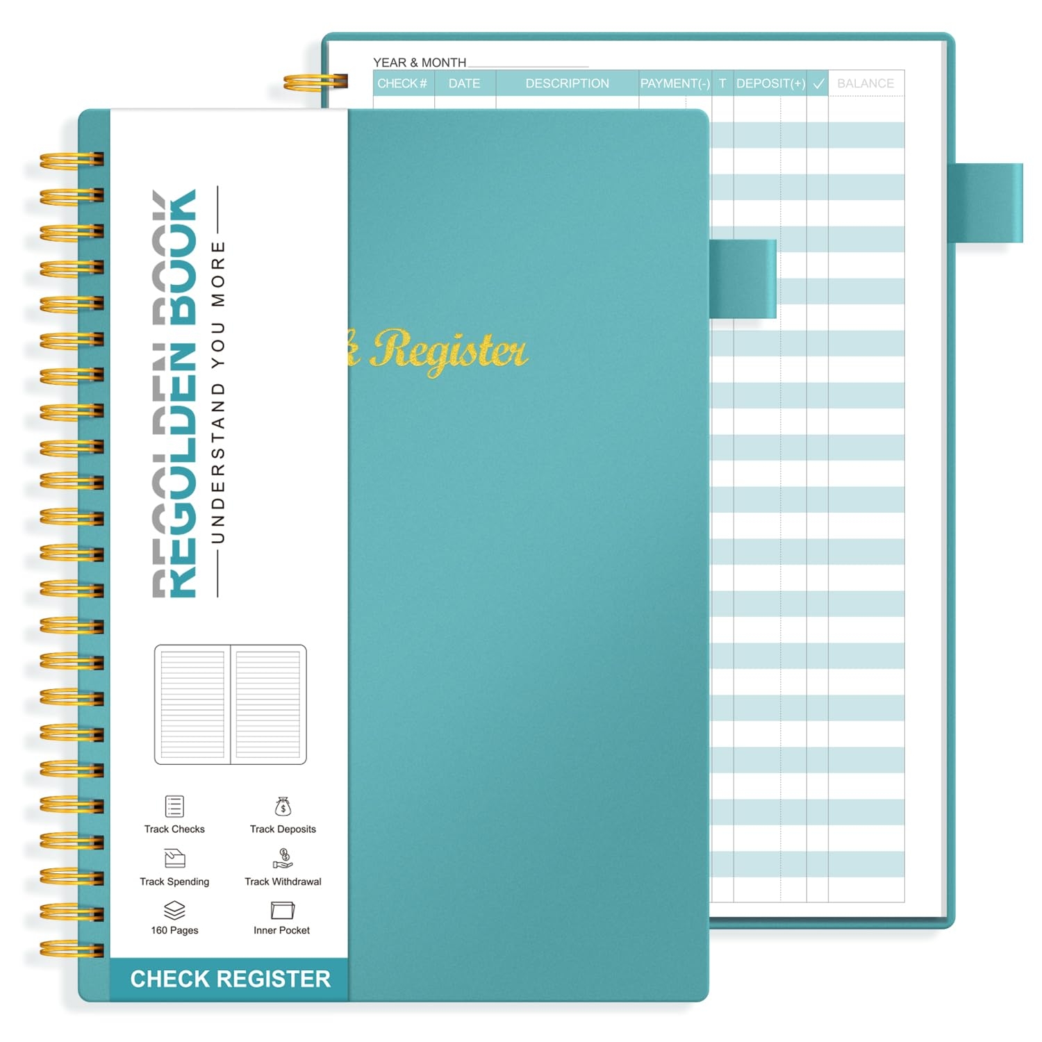 Amazon Regolden Book Check Registers For Personal Checkbook Register Bank Accounting Ledger Book For Small Business Transaction Registers Log Book Check Register Book Expense Tracker 160 Pages A5 Teal Office Products