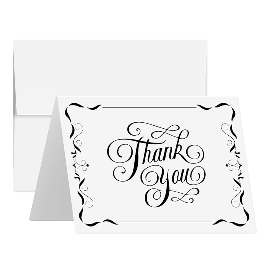 Amazon Thank You Greeting Cards And Envelopes Elegant Fold Over Greetings For Wedding Christmas Valentine s Bridal Shower Anniversary Blank Inside 4 5 X 5 5 A2 Size 25 Per Pack Office Products