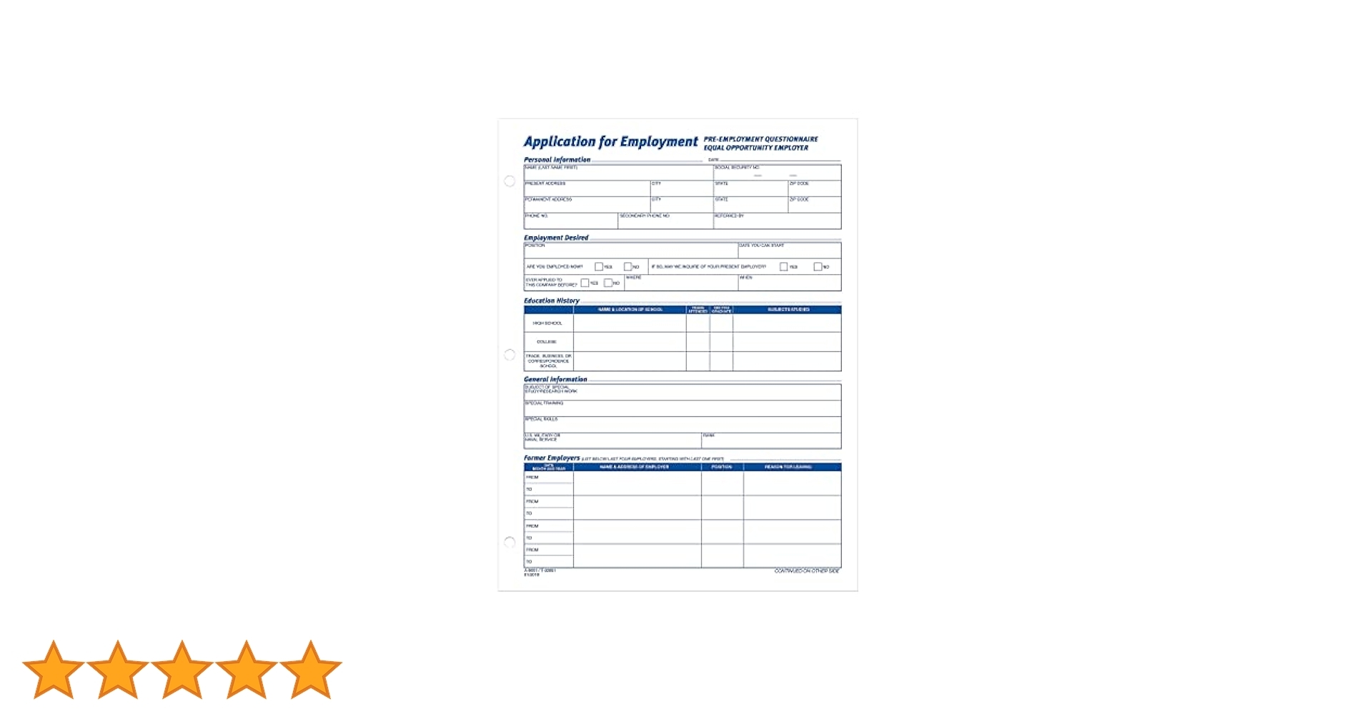 Amazon TOP32851 Tops Employee Application Form Personnel Forms Office Products