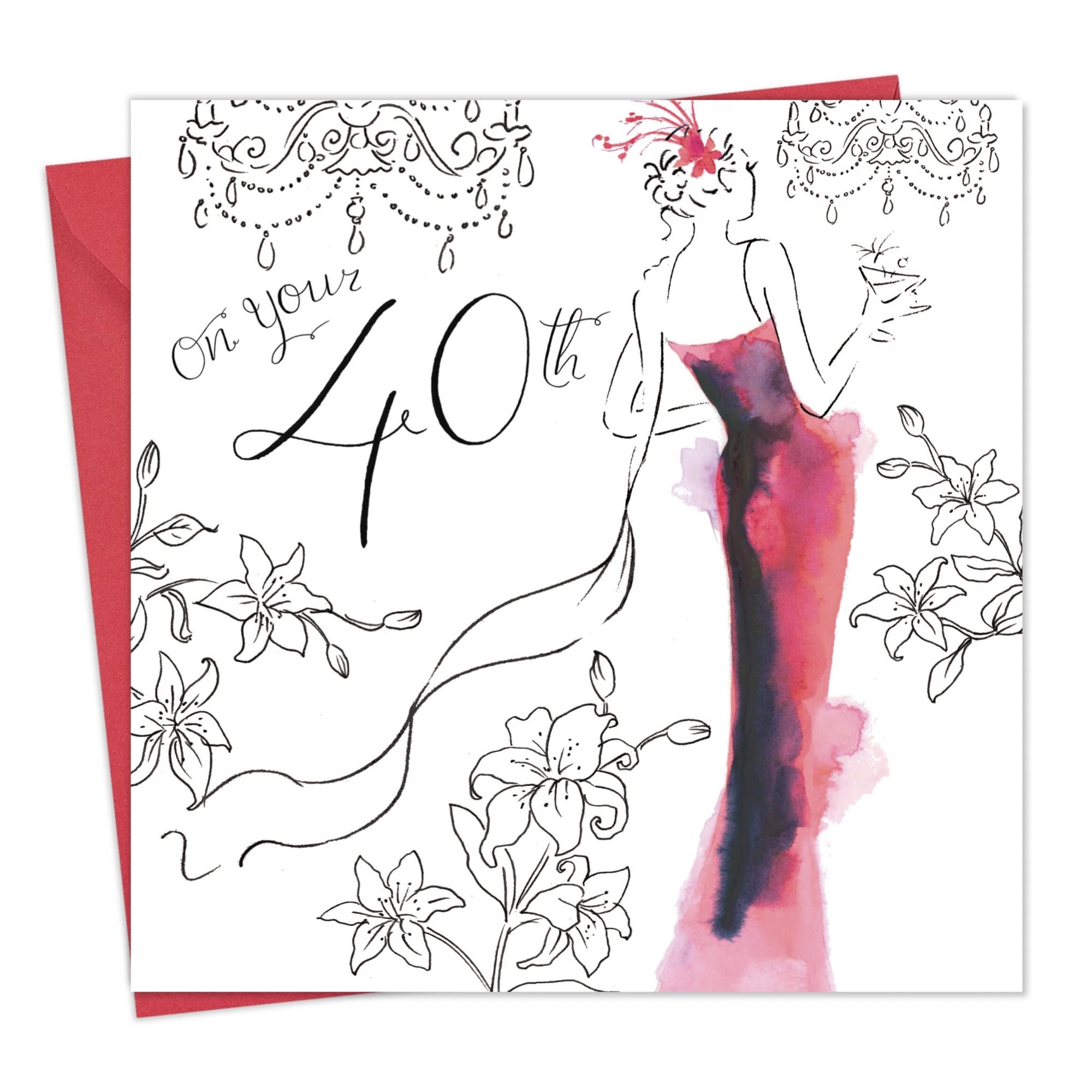 Amazon Twizler 40th Birthday Card For Her With Crystal Finish Watercolour Effect Age 40 Year Old Happy Birthday Card For Women Female Ladies Office Products