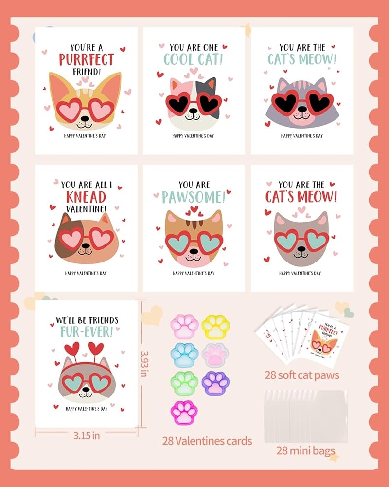 Amazon Valentines Cards For Kids Classroom 28 Packs Valentines Day Gifts For Kids With Cat Paw Squishy School Class Exchange Gifts Mochi Toys For Boys Girls Toddlers Toys Games