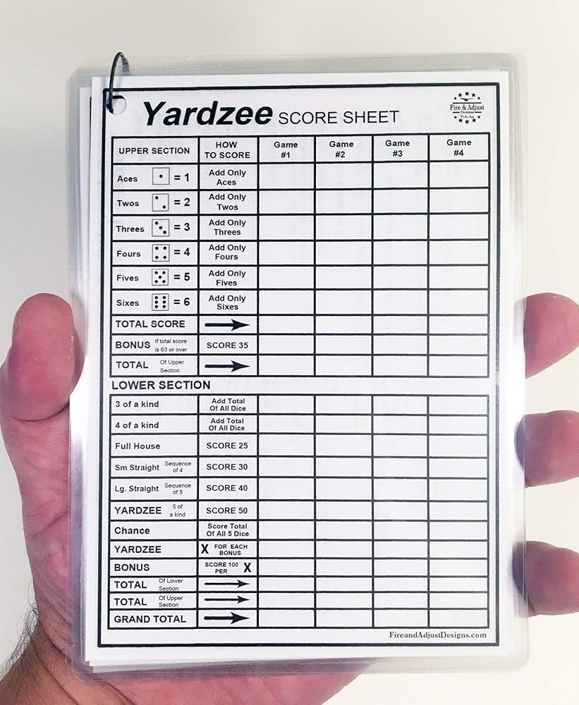 Yard Yahtzee Score Card Free Printable