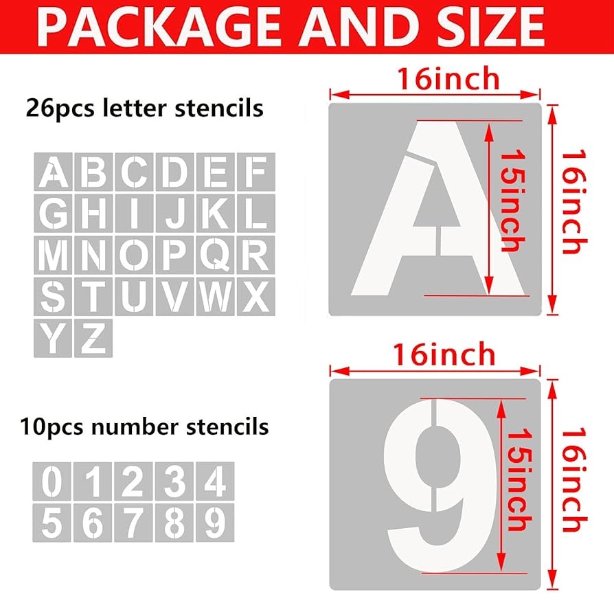 Amazon YEAJON 16 Inch Letter Stencils And Numbers 36 Pcs Alphabet Art Craft Stencils Reusable Plastic Templates For Wood Wall Fabric Rock Signage DIY Art Projects Arts Crafts Sewing