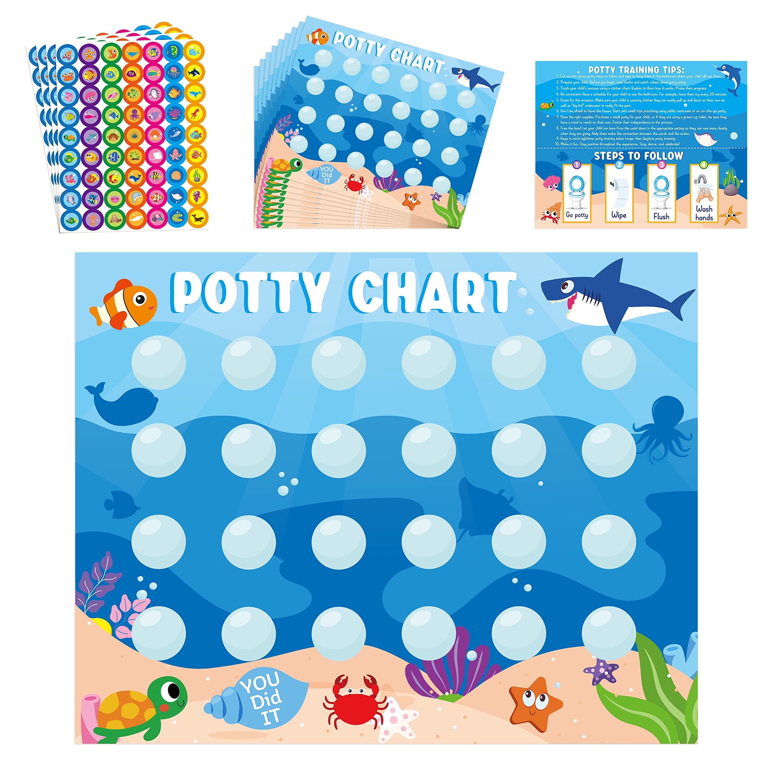 Amazon Zainpe 15Pcs Ocean Animals Potty Training Chart For Kids Sea Creatures Potty Chart With Shark Whale Stickers Marine Theme Toilet Training Reward Chart Develop Toileting Habit For Toddlers Boy Girl 
