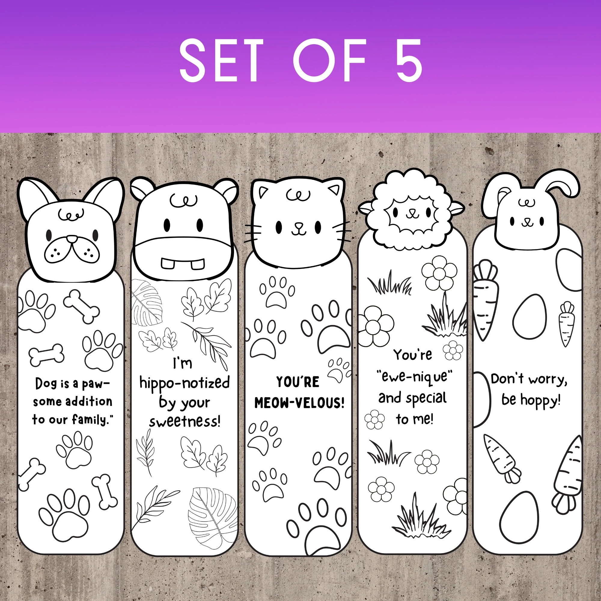 Animal Bookmarks Set Of 5 Coloring Bookmarks Printable Coloring 