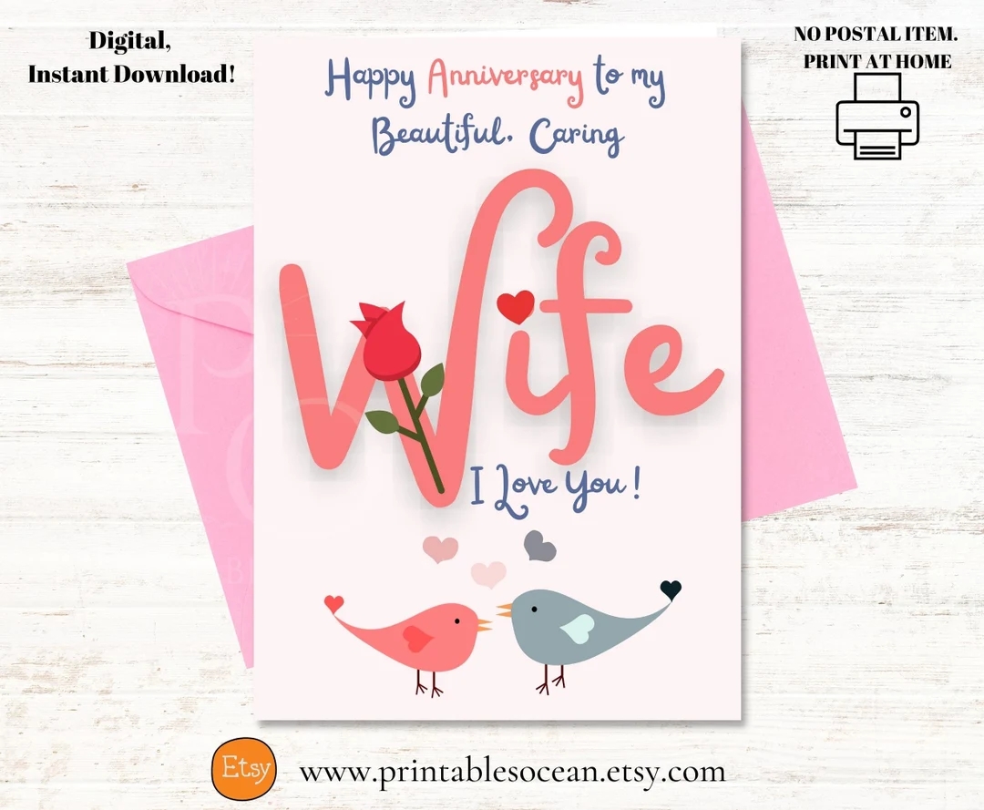 Anniversary Card For Wife Printable Downloadable Happy Anniversary Card For Wife I Love You Card For Wife Cute Love Last Minute Card Etsy