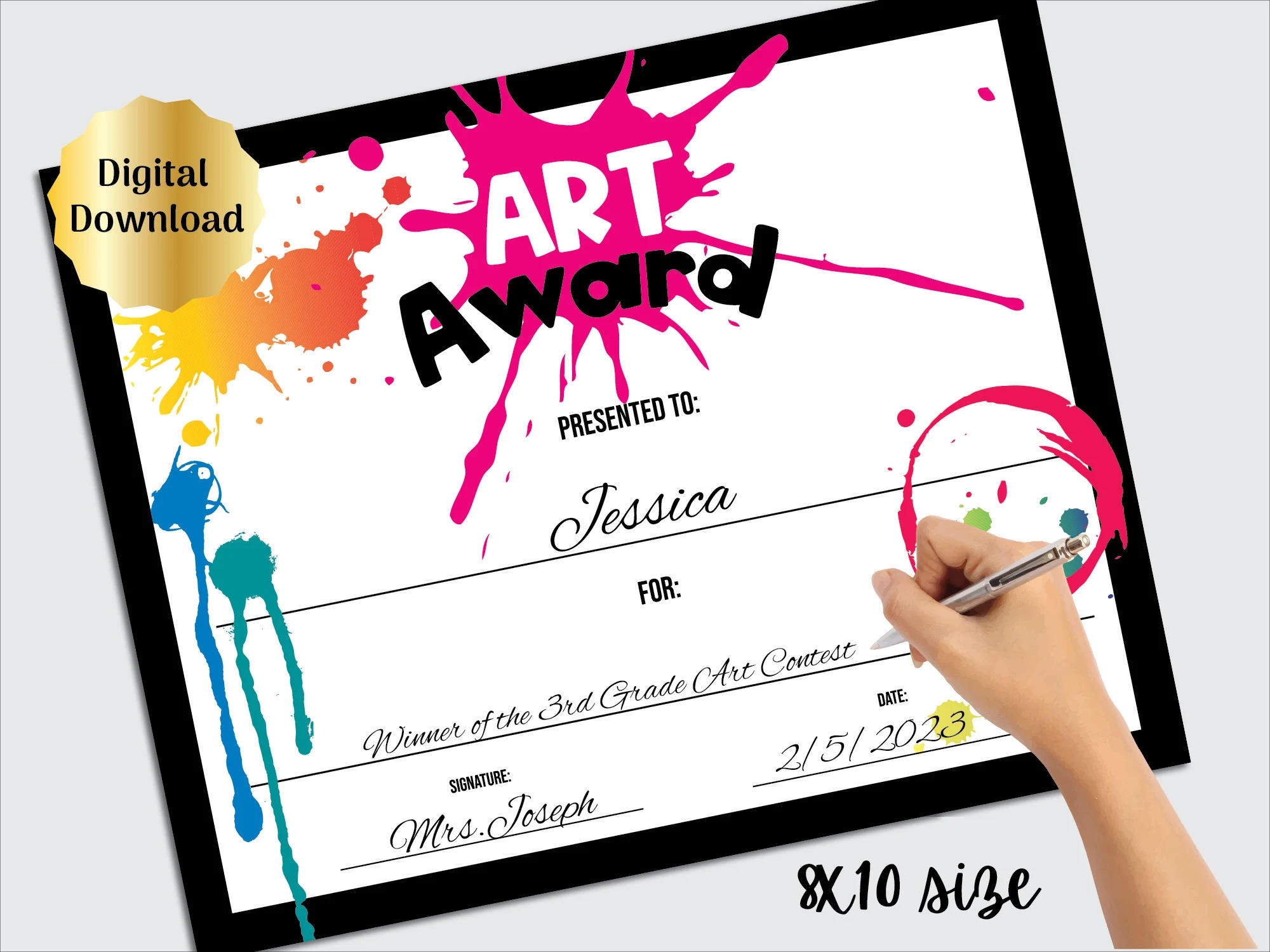 Art Award Certificate Printable Art Class Or Student Art Exhibit Editable PDF Digital Download Art Teacher Award Template Etsy