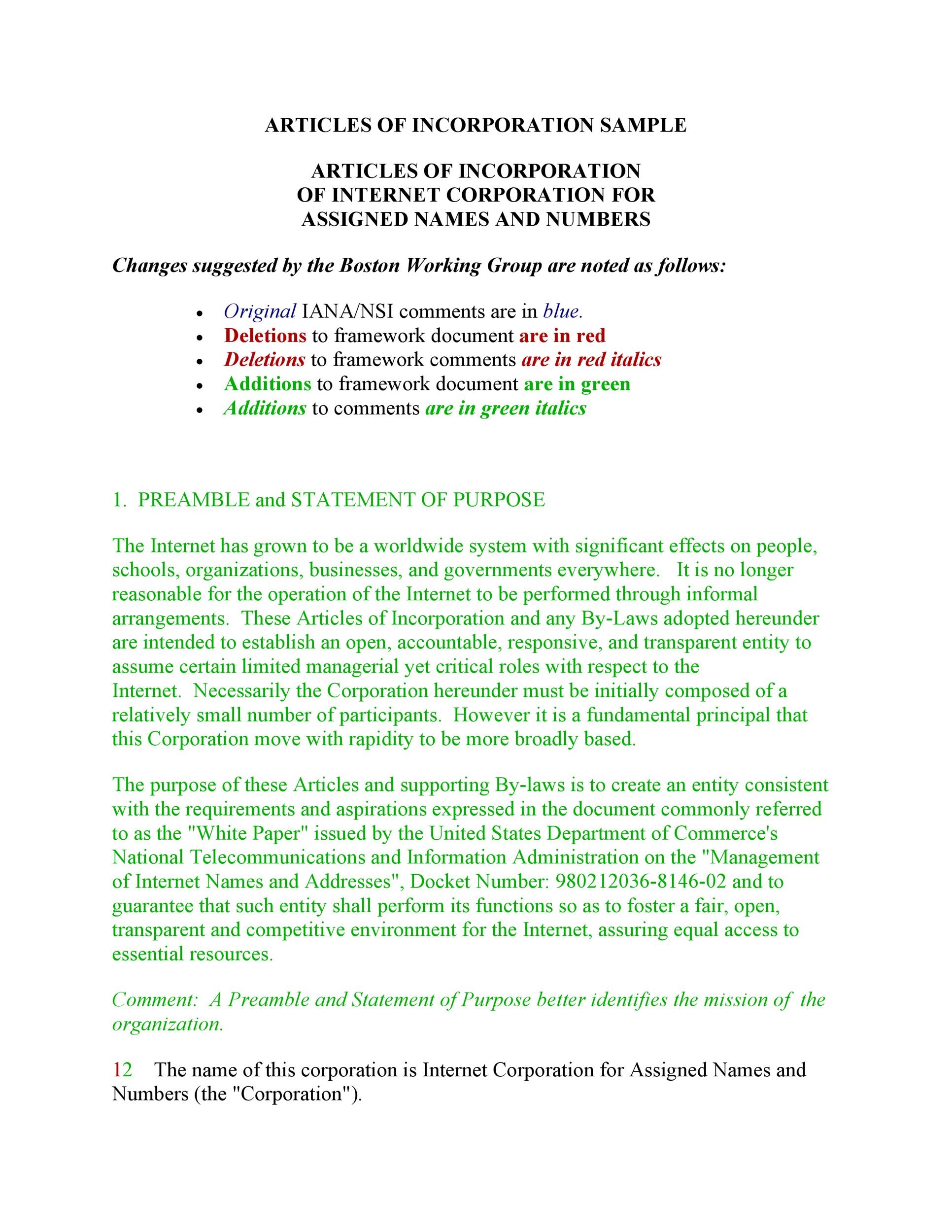 Articles Of Incorporation 47 Templates For Any State TemplateLab
