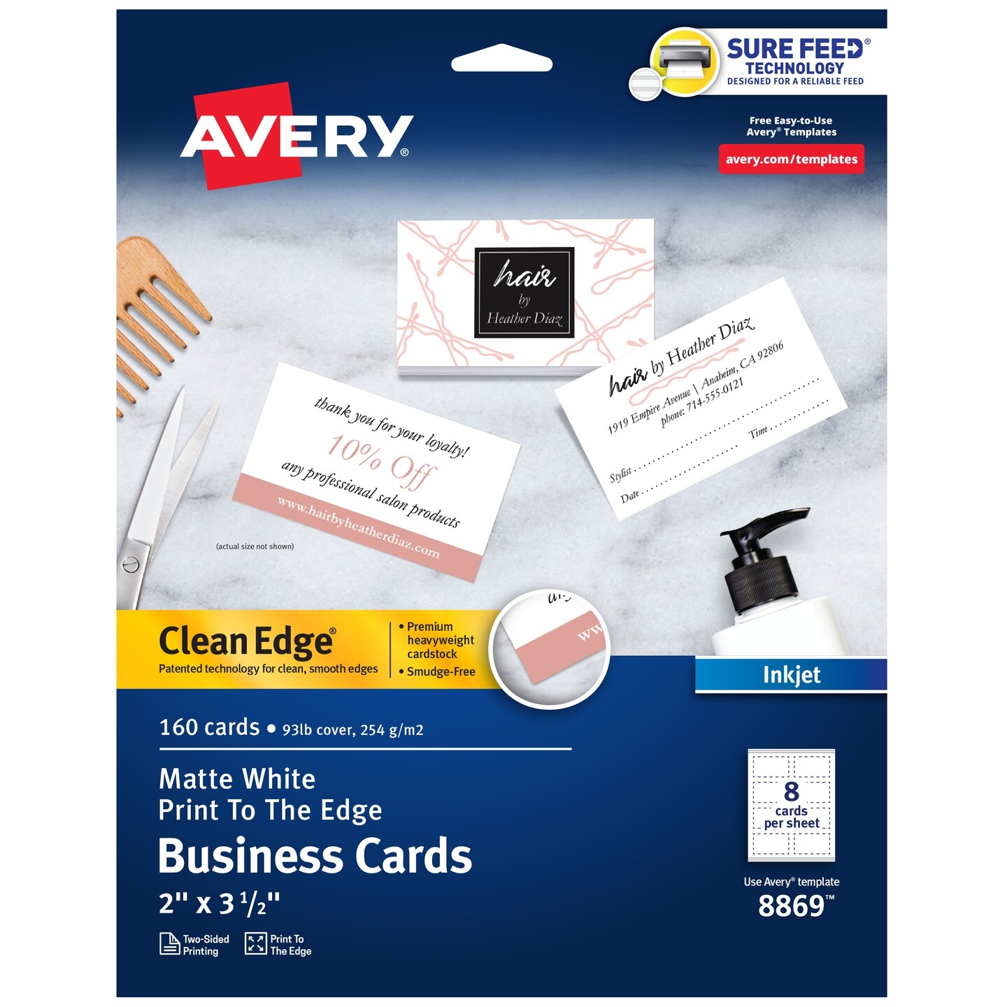 Avery Clean Edge Printable Business Cards With Sure Feed Technology 2 X 3 5 White 160 Blank Cards For Inkjet Printers 8869 Michaels