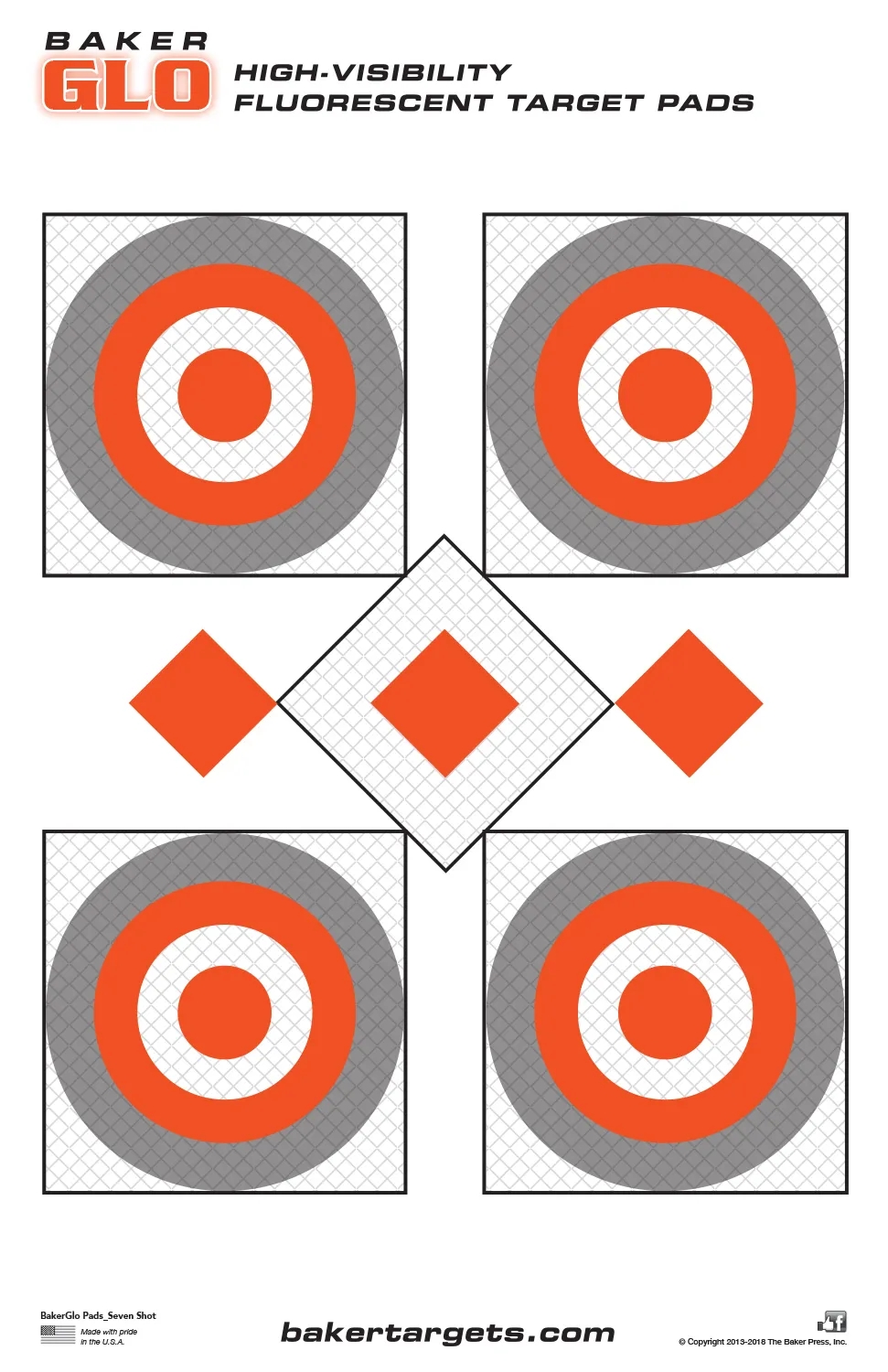 BakerGlo Pads Seven Shot 11 X 17 Baker Targets Fluorescent Targets