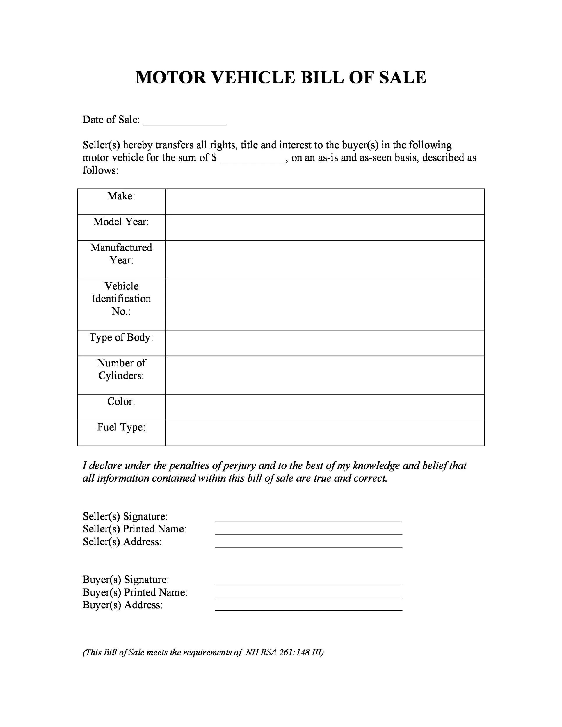 Basic Bill Of Sale Printable Printable Alphabet Charts
