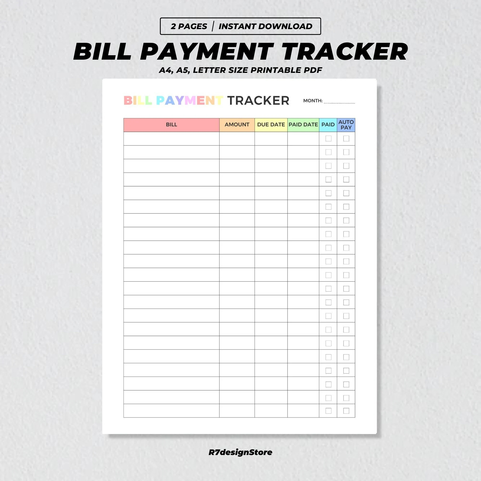 Bill Payment Tracker Printable Monthly Bill Payment Checklist Expense Budget Planner Financial Organizer Template A4 A5 US Letter PDF Etsy