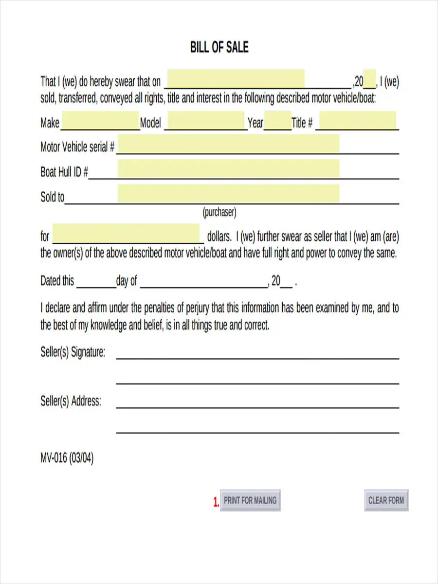 Bill Sale Form Free Printable Printable Story Prompts