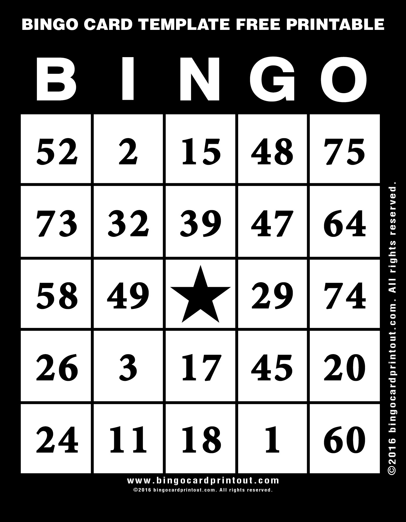 Bingo Card Template Free Printable BingoCardPrintout