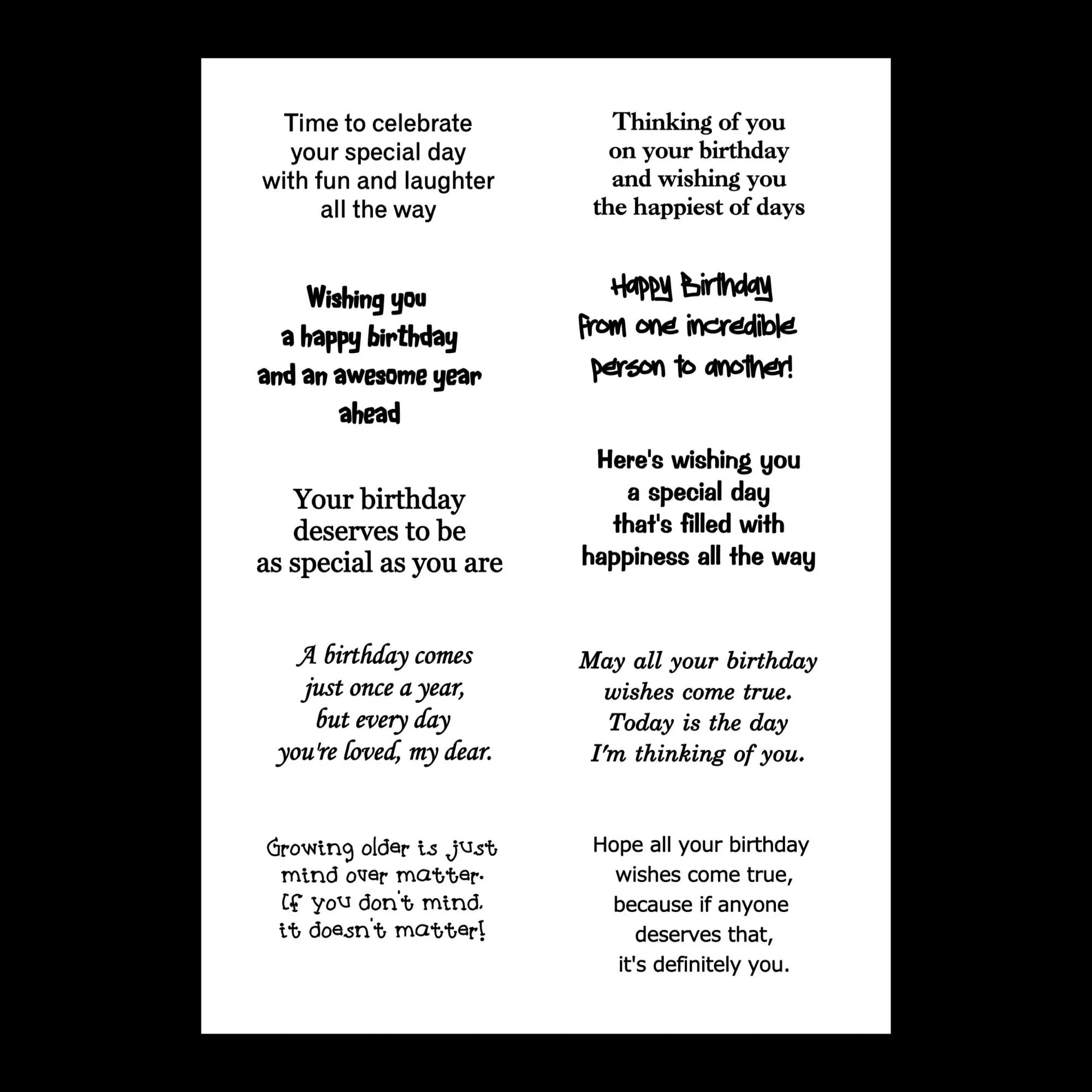 birthday card inserts digital sheet printable card insert verses birthday greetings sayings inside card sentiments birthday message etsy