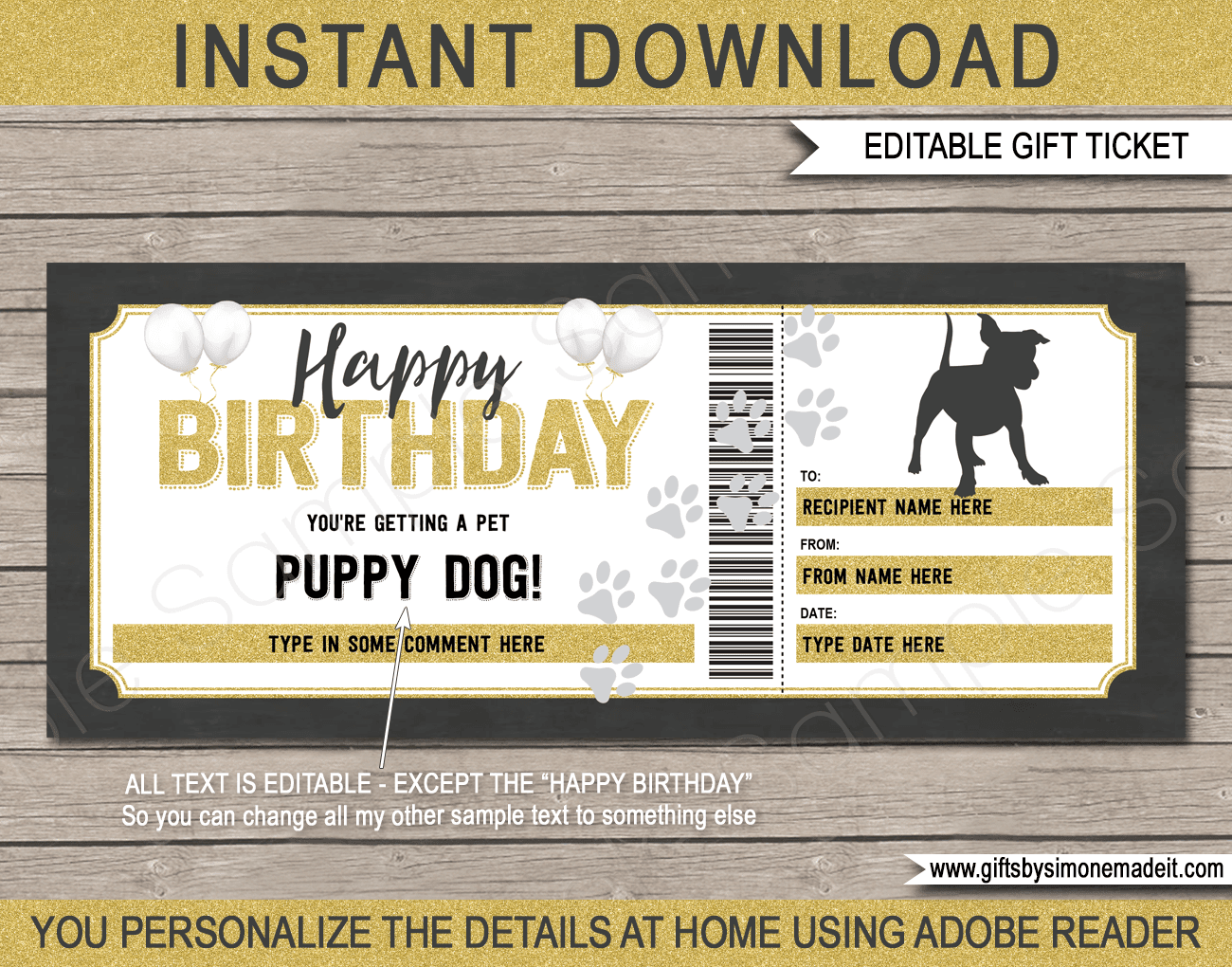 Birthday Puppy Dog Gift Certificate Template Pet Adoption Voucher