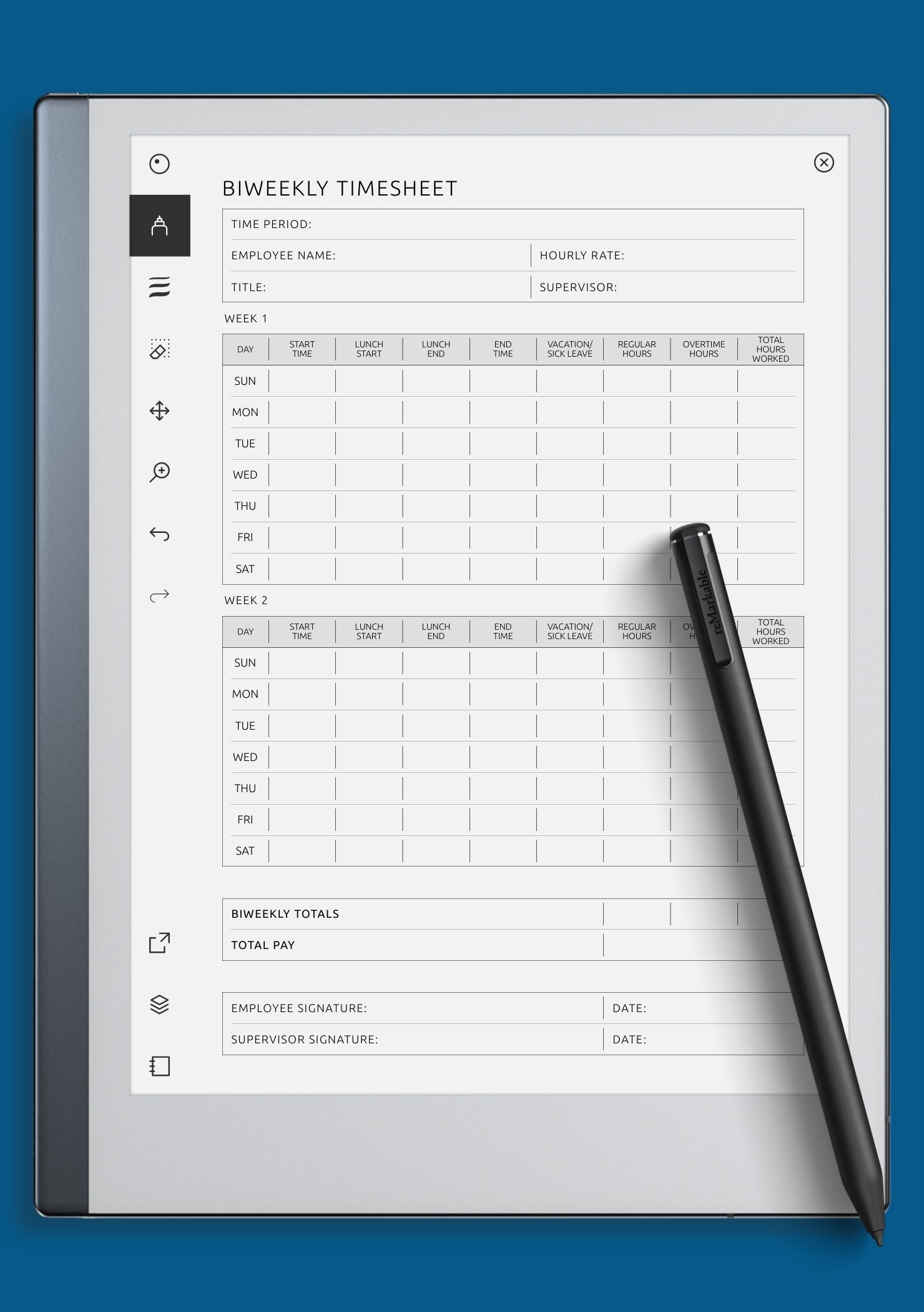 Biweekly Timesheet Template Digital Printable PDF Format