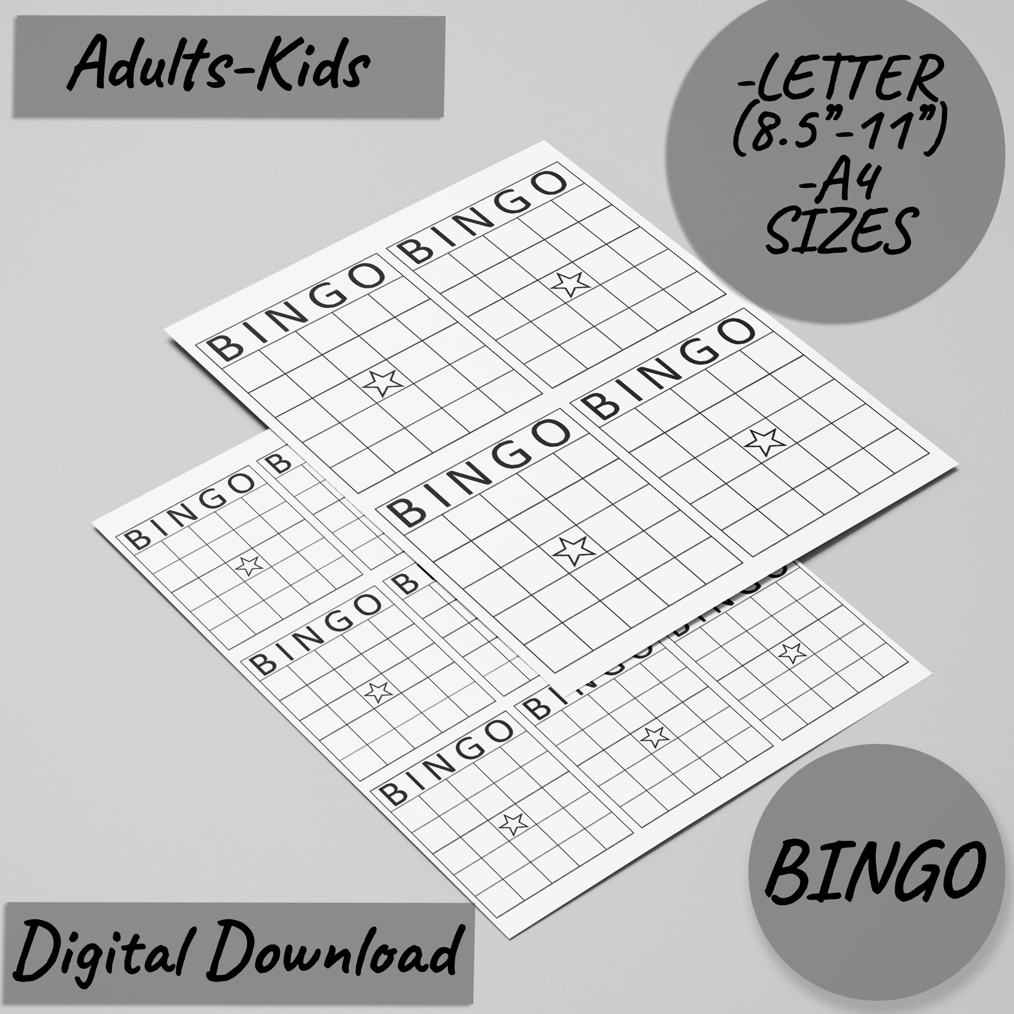 Blank Bingo Card Template Fun Bingo Party Game Printable Bingo Game Prints 1 2 4 6 And 9 Per Page Plain Bingo Card Party Game Etsy