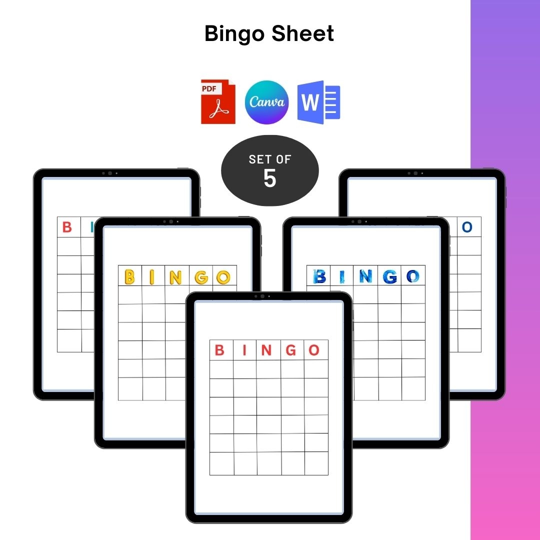 Blank Bingo Sheet Template Printable PDF Word Editable 