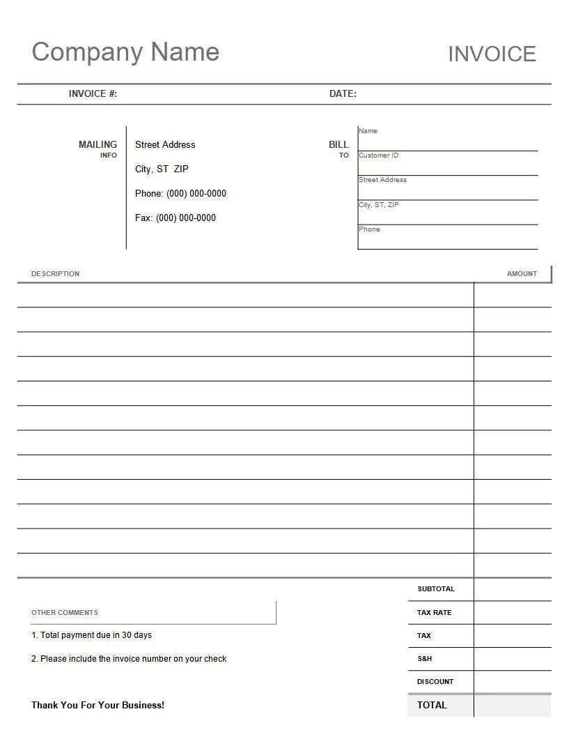 Blank Invoice Template Etsy