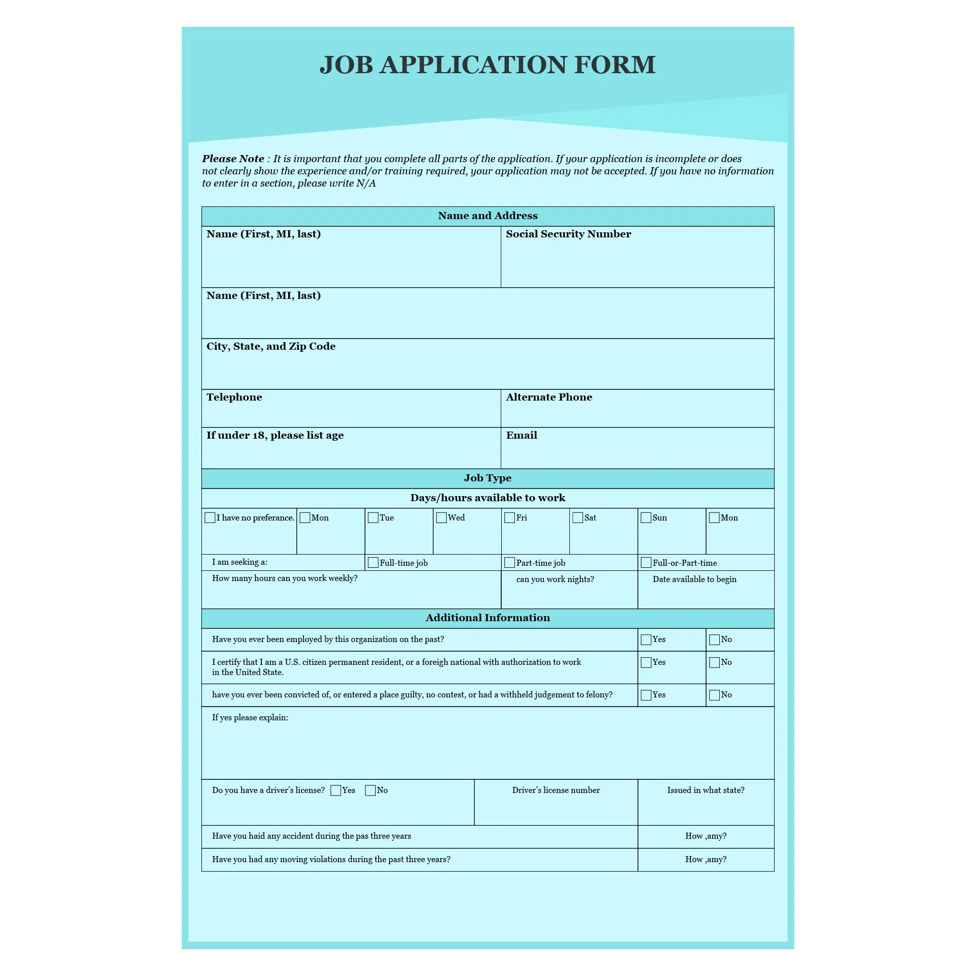 Blank Job Application Printable Printable Design Resources