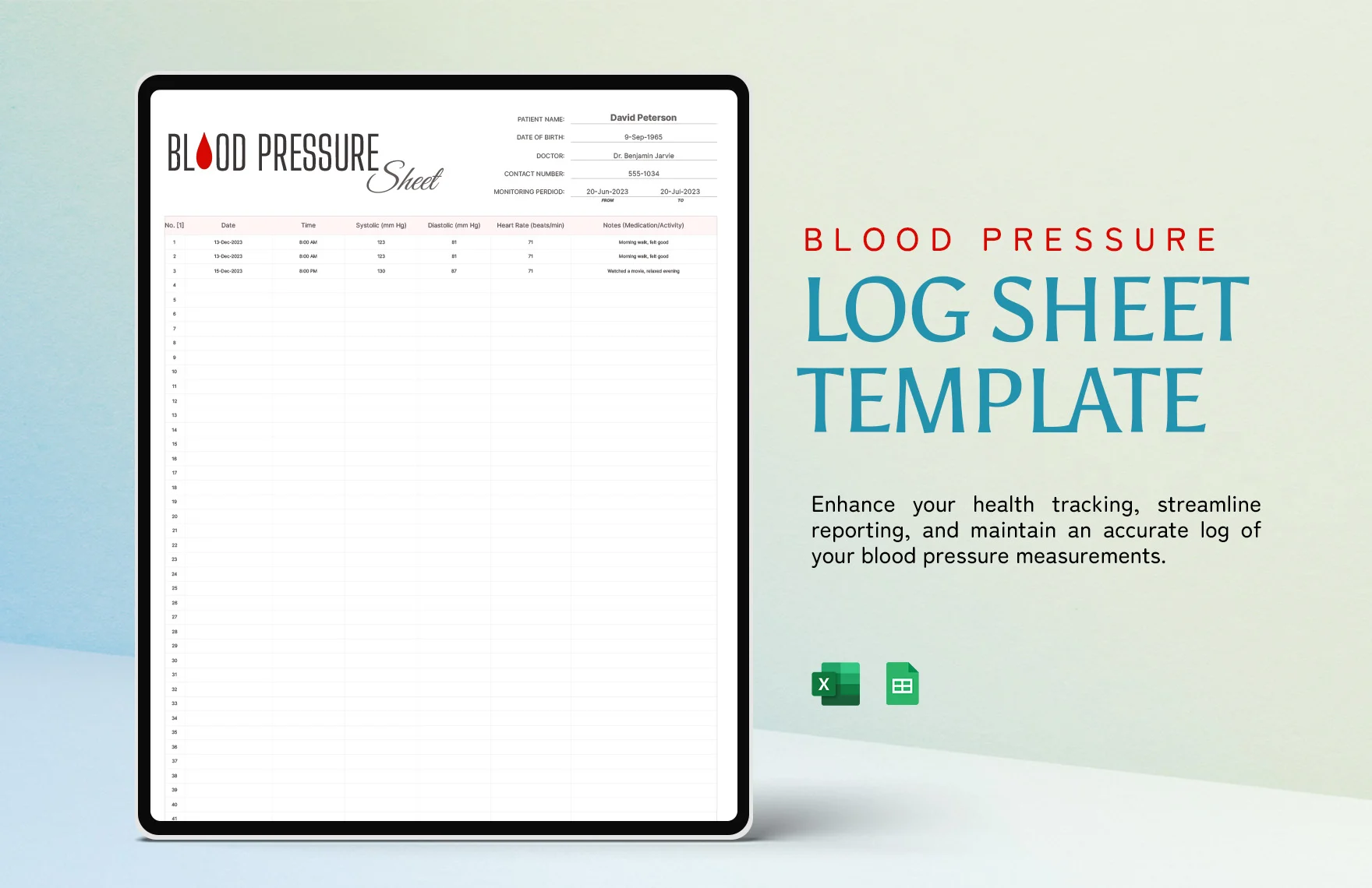 Blood Pressure Log Template 11 Free Word Excel PDF Documents Download 