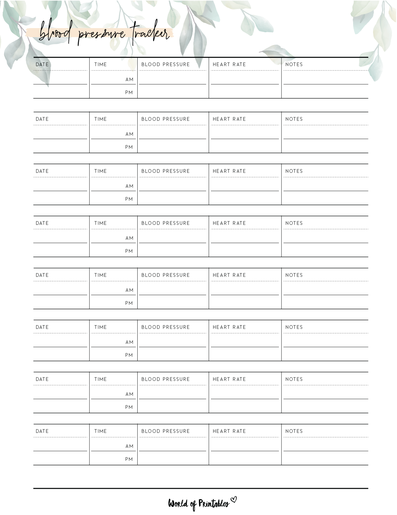 Blood Pressure Trackers World Of Printables