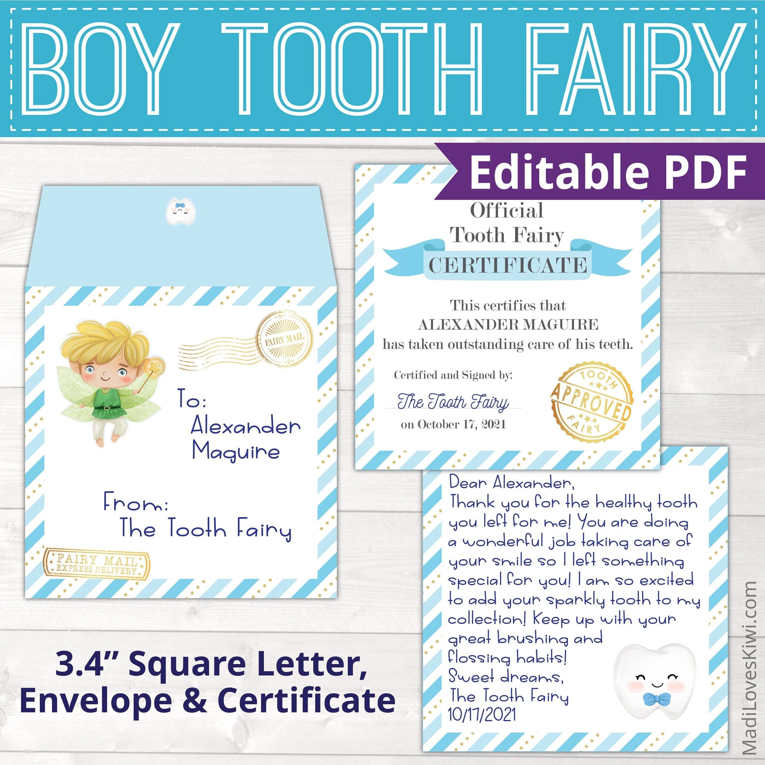 Blue Tooth Fairy Letter Printable Editable Lost Certificate PDF 