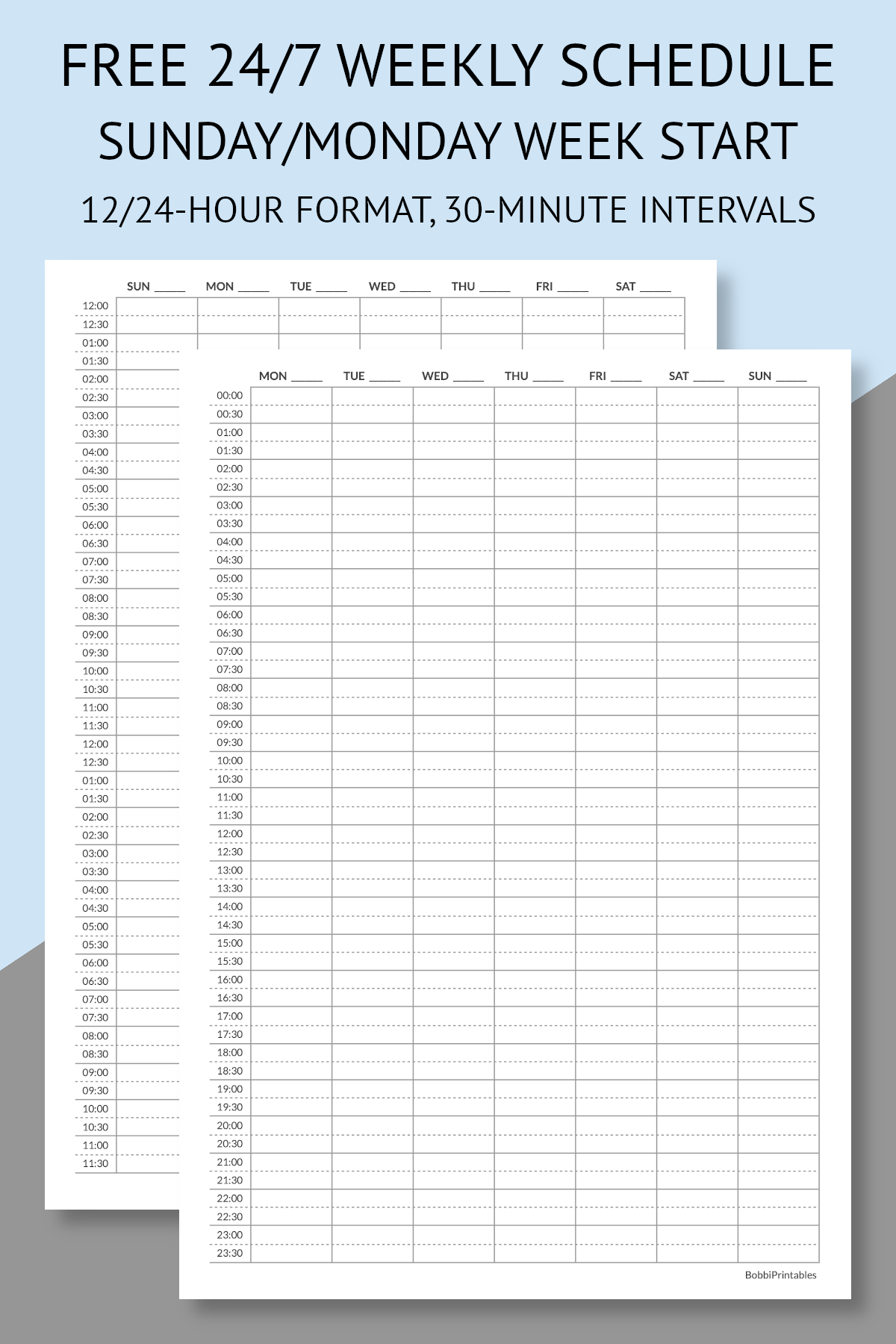 BobbiPrintables Free Printable 24 7 Weekly Schedule Template 
