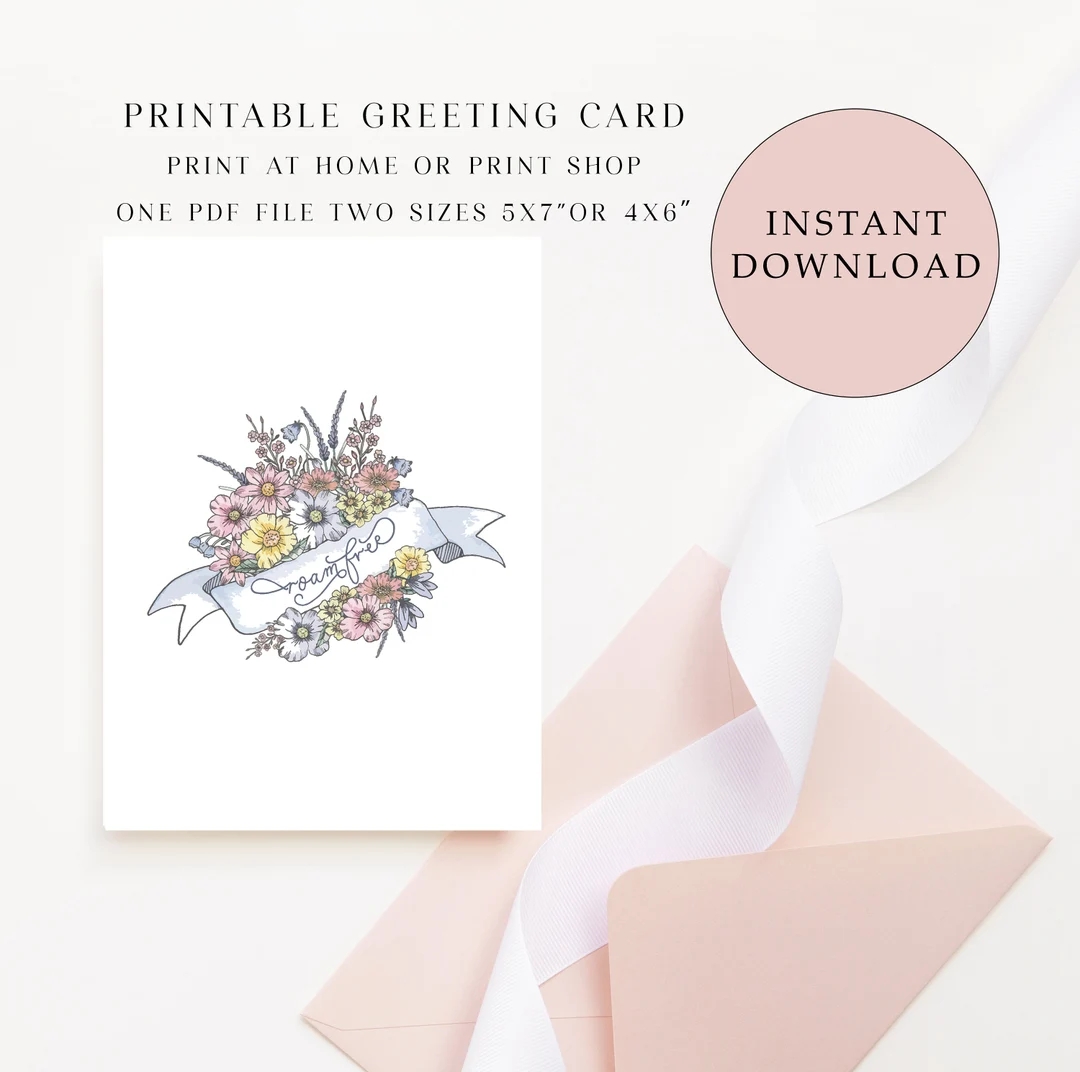 Buy Printable Blank Greeting Card With Roam Free Flower Bouquet Instant Flower Card Printable Greeting Cards Digital All Occasion Cards Online In India Etsy