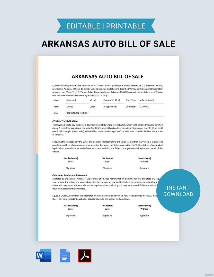 California Auto Bill Of Sale Template In PDF Word Google Docs Download Template