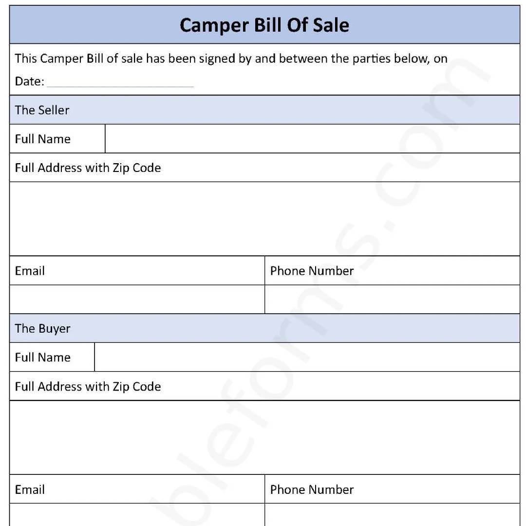 Free Printable Bill Of Sale For Camper