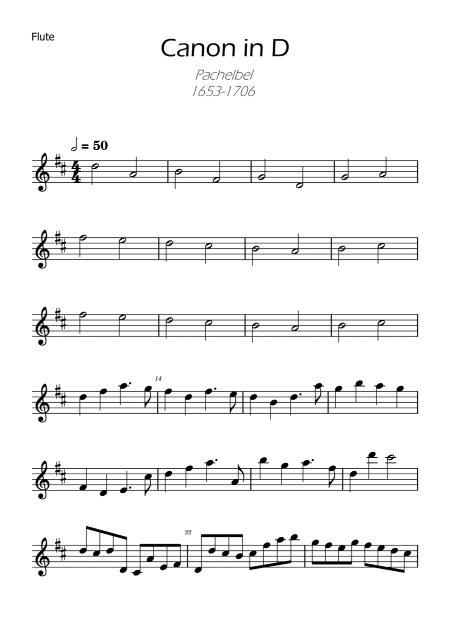 Canon In D Easy Flute Solo By Johann Pachelbel Flute Solo Digital Sheet Music Sheet Music Plus