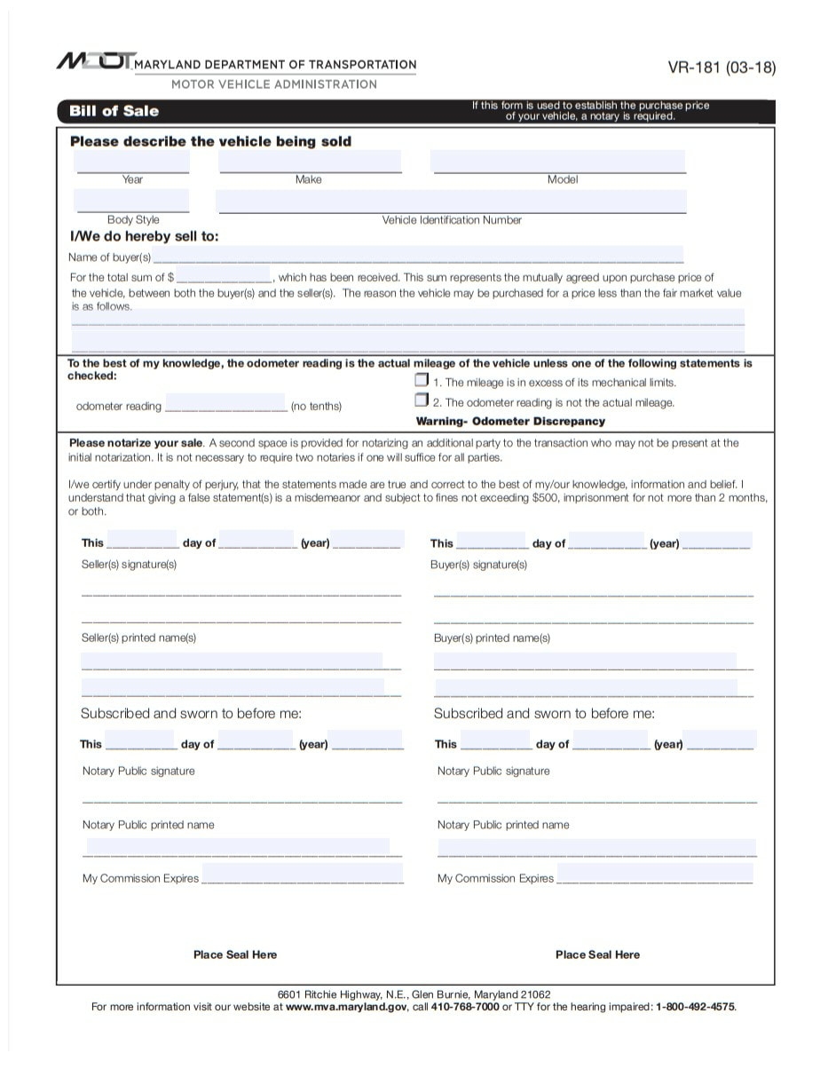 Free Printable Vehicle Bill Of Sale Form