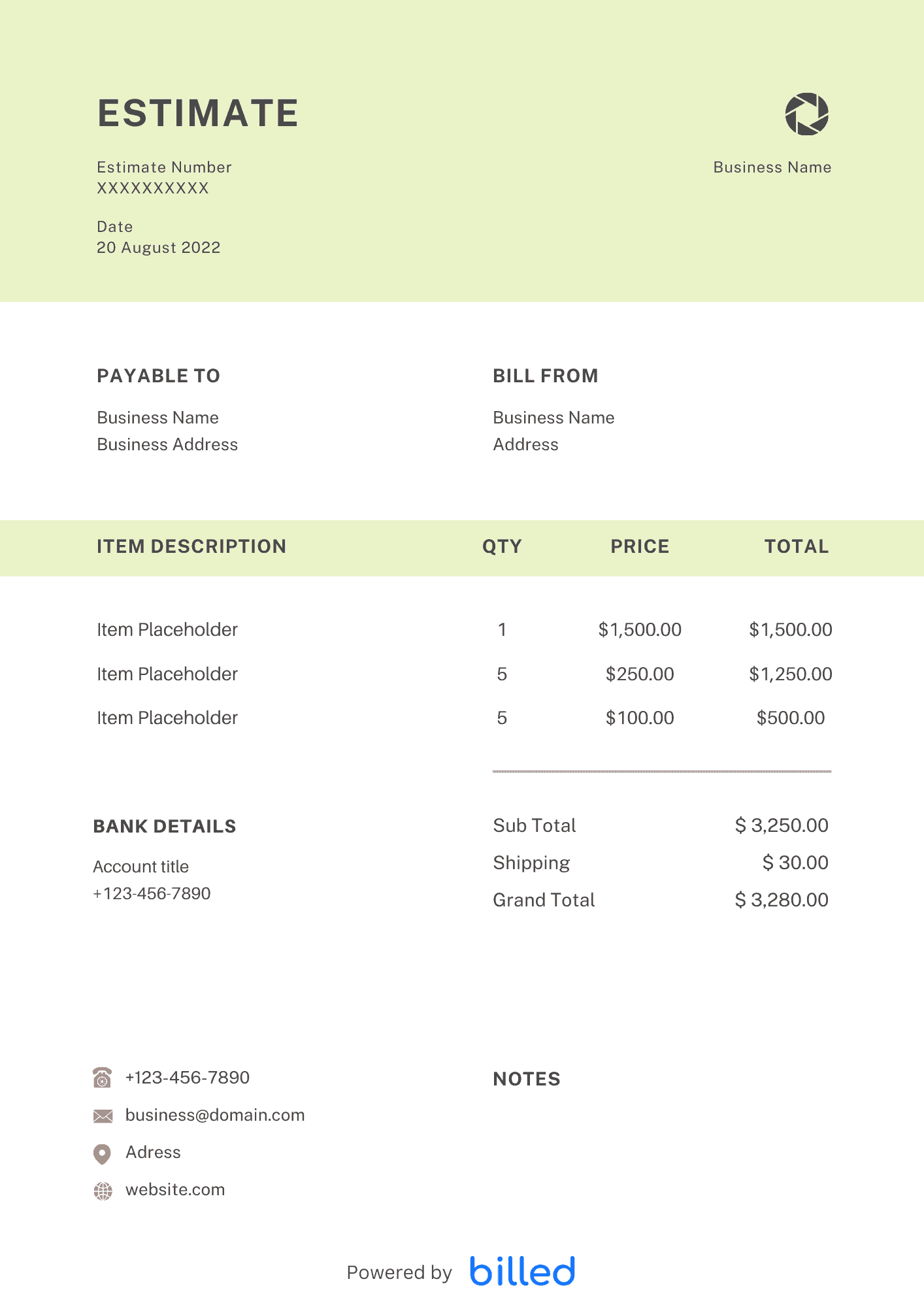 Catering Invoice Template Billed Free Downlaod