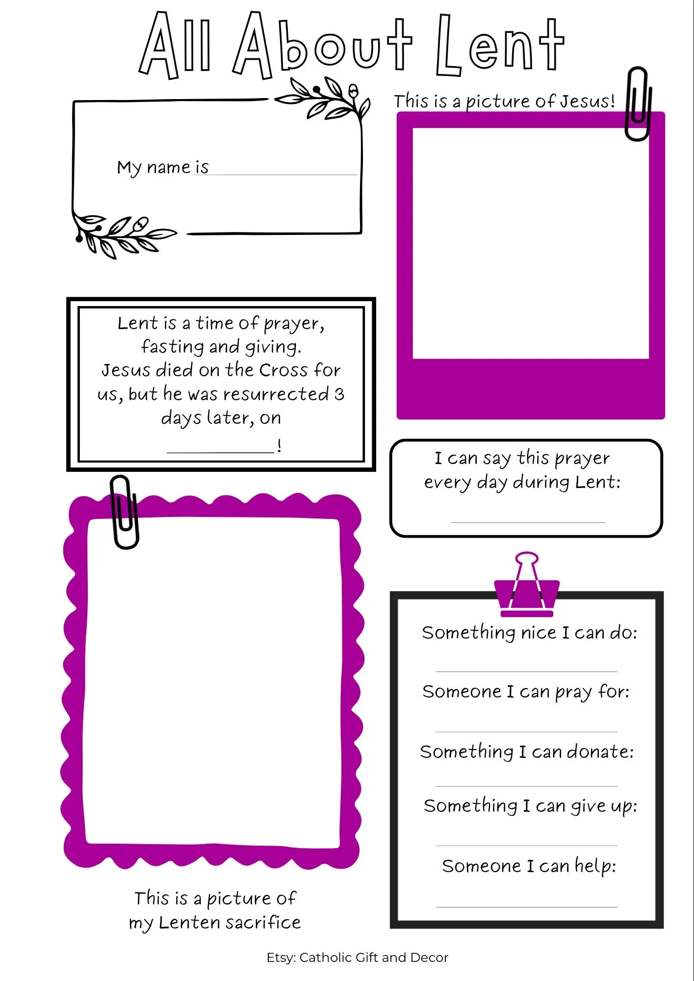 Free Printables For Kids Lent