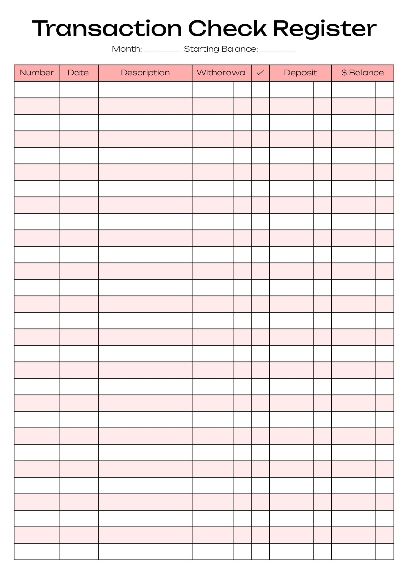 Free Check Register Printable Pdf
