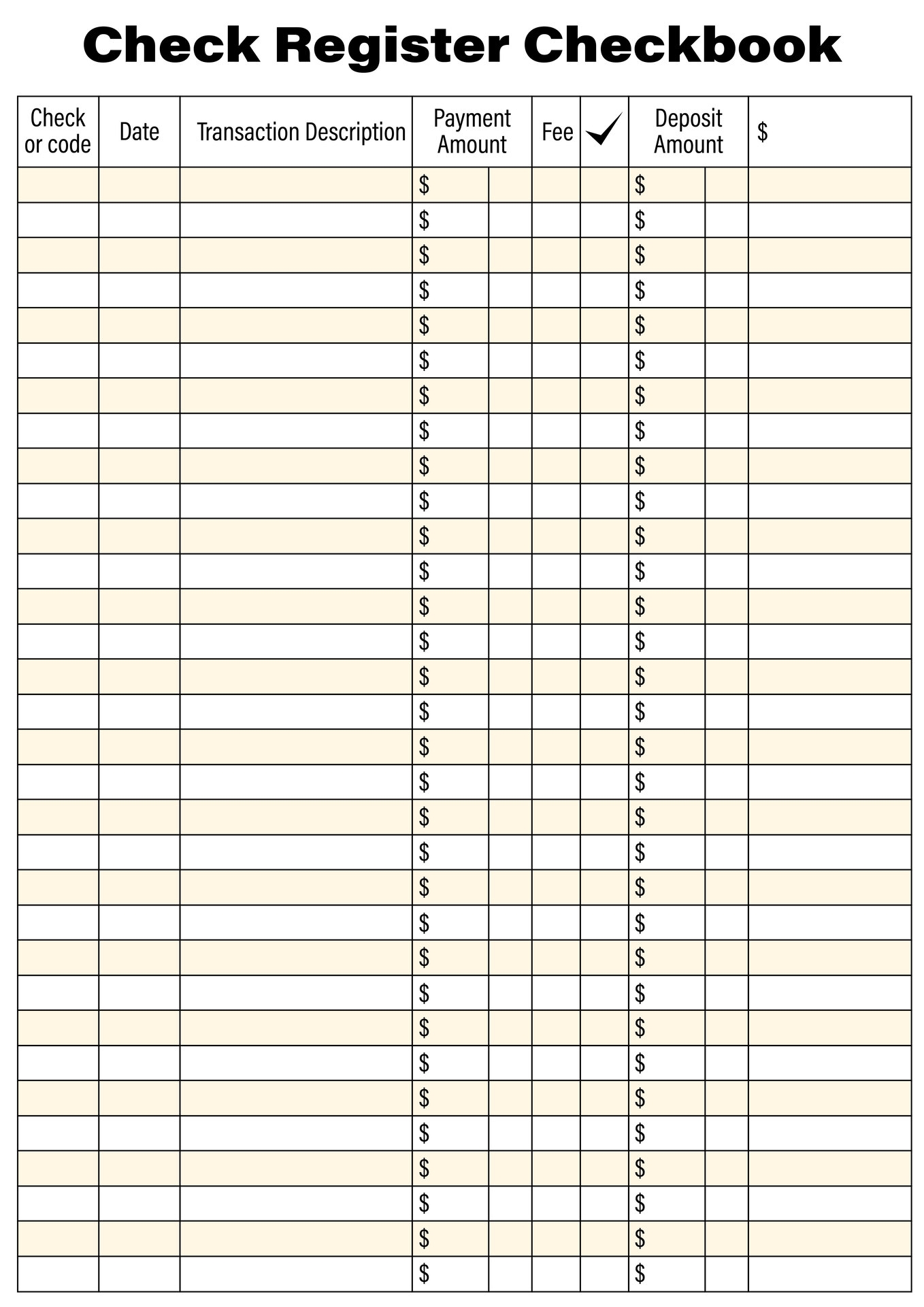 Free Printable Checkbook Register Printable