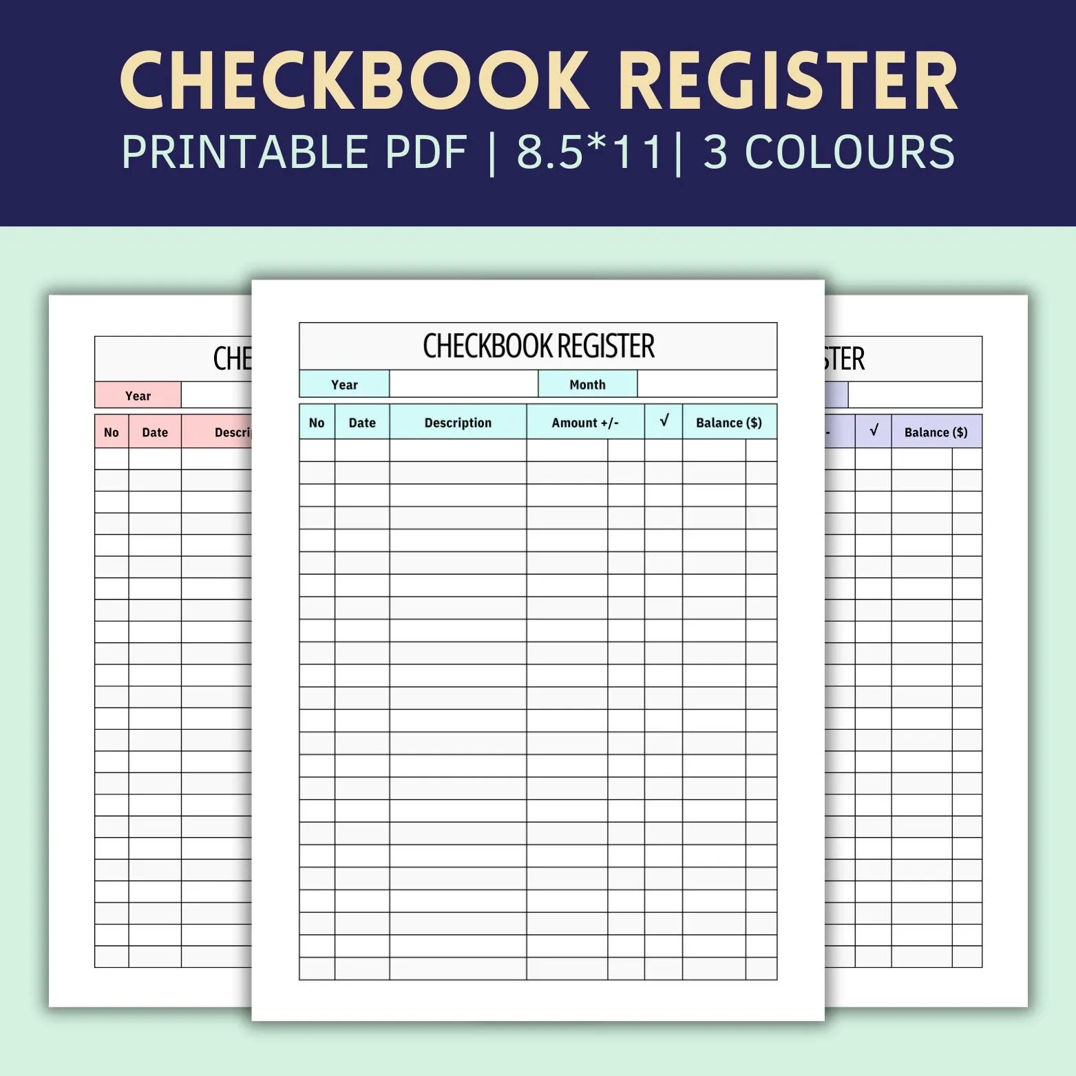 Checkbook Register Printable Check Transaction Tracker Check Register checkbook Register Template Income Expenses Balance Sheet Etsy