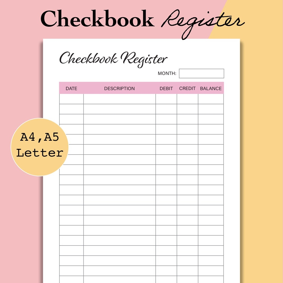 Checkbook Register Printable Checkbook Register Book Digital Checking Register Template PDF Check Register Planner Pages A5 A4 Letter Etsy
