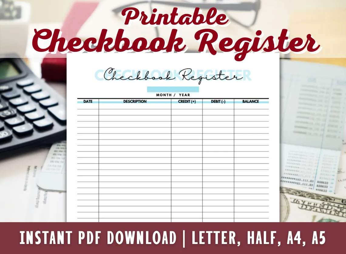 Checkbook Register Printable Log Boutique Printables