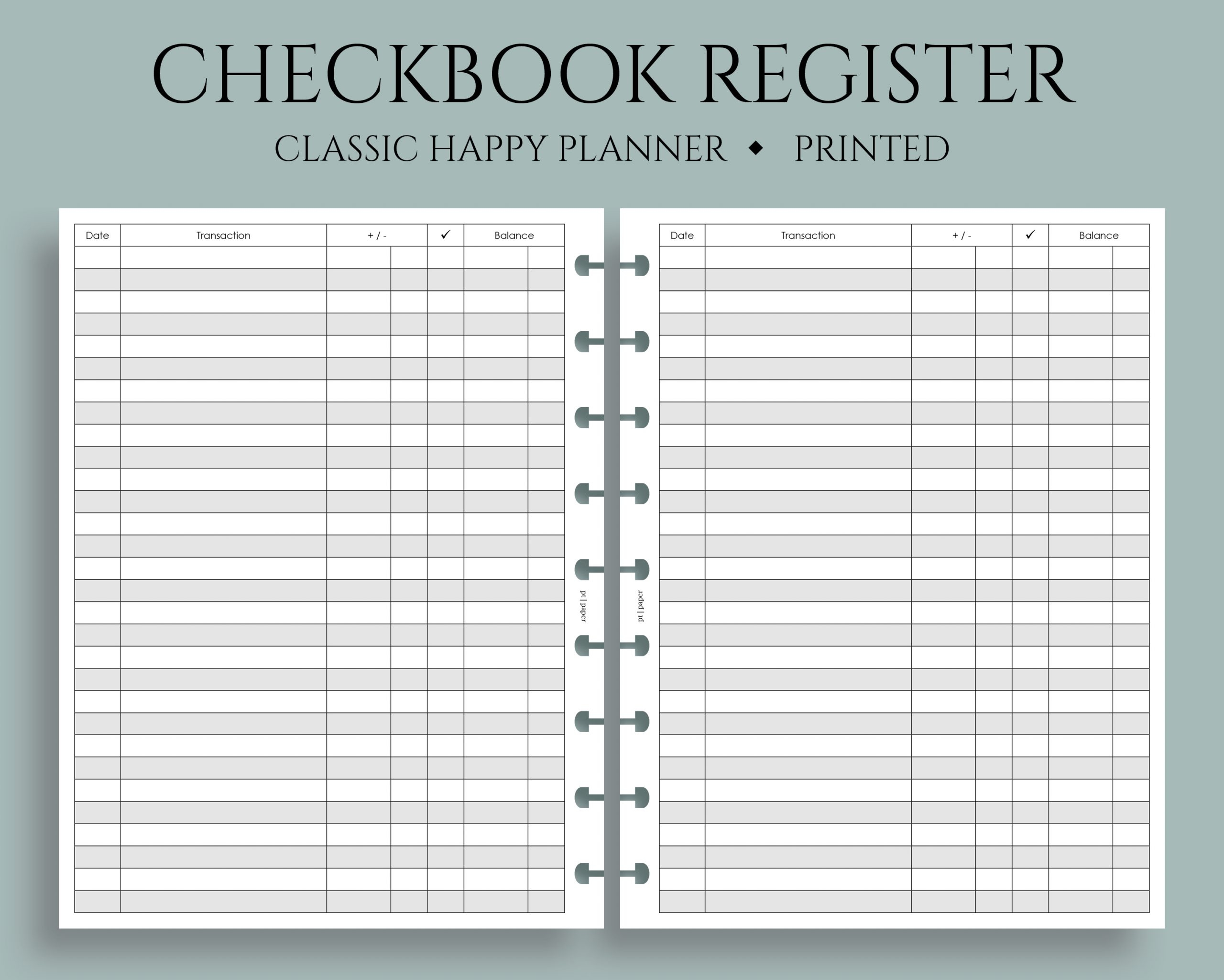 Checkbook Register PT Paper
