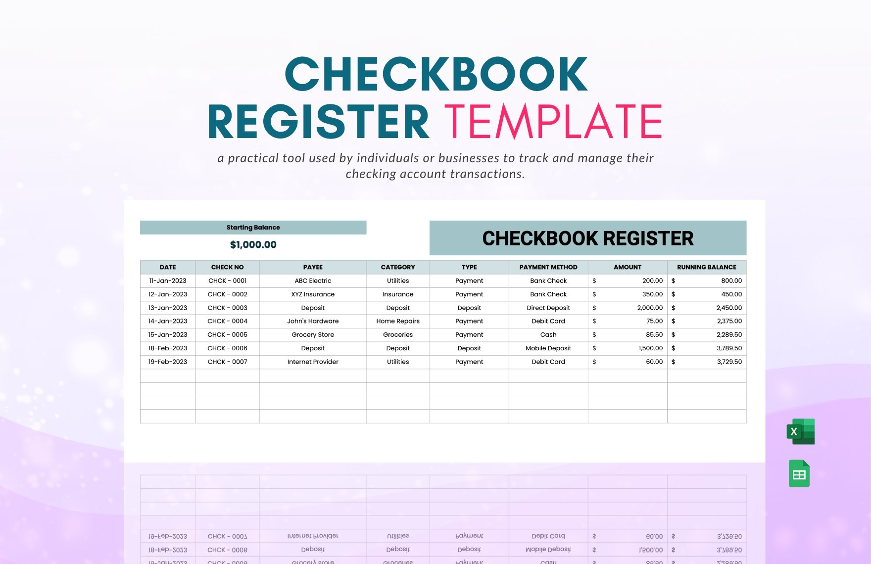 Checkbook Register Template In Excel Google Sheets Download Template 