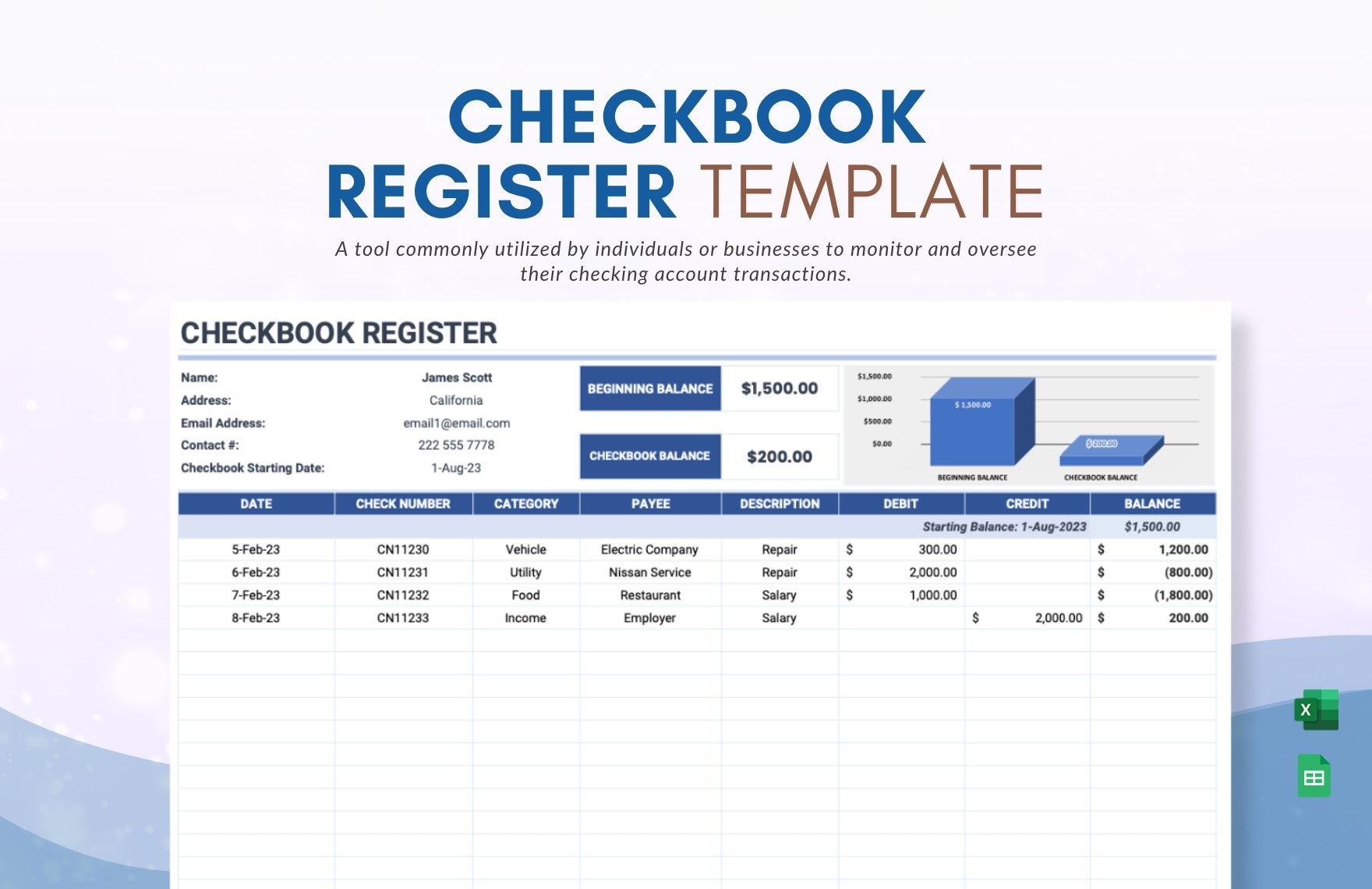 Free Check Register Printable Excel